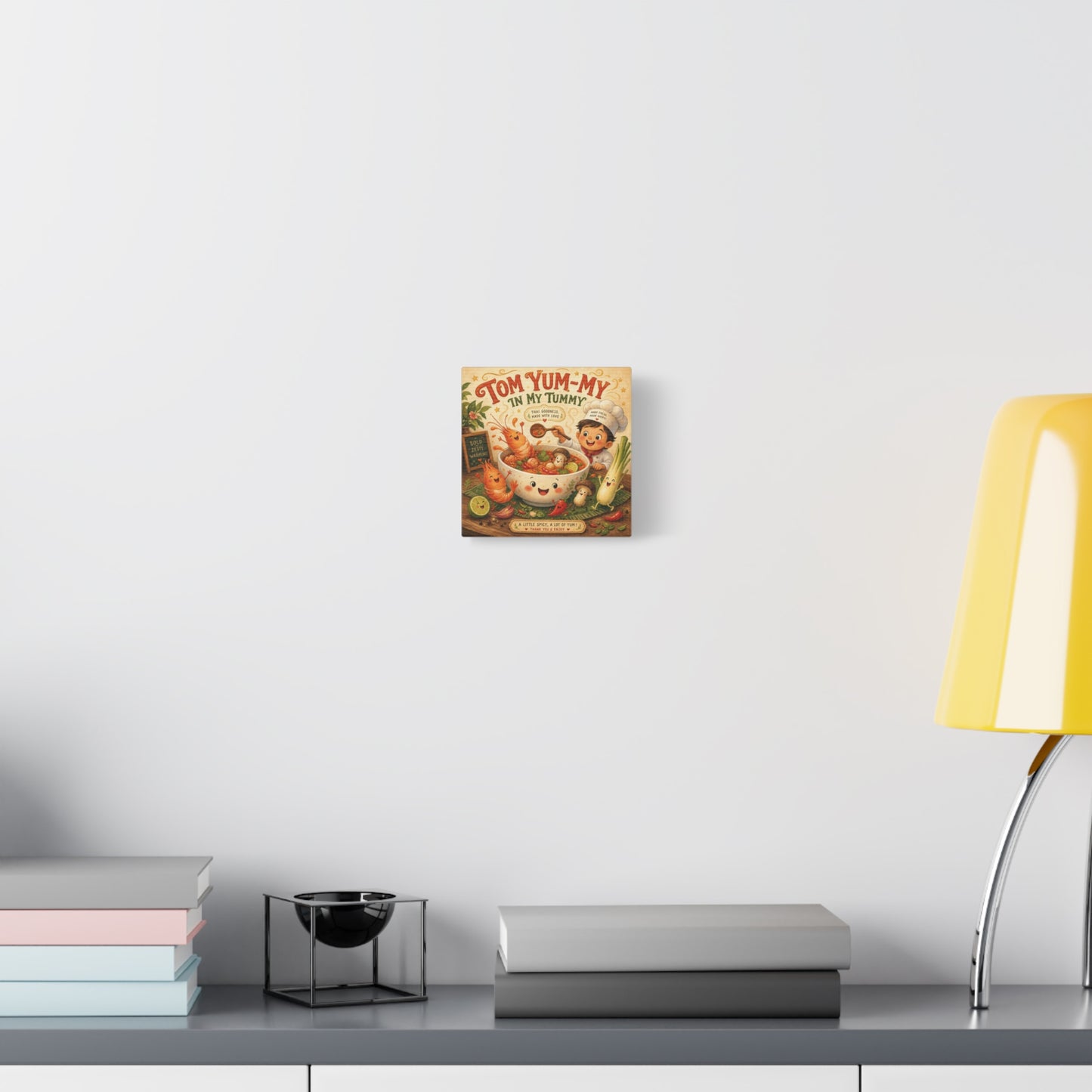 "Tom Yum-My In My Tummy" Canvas Wall Art - Cute Thai Soup Chef Illustration, Whimsical Kitchen Decor - Matte Cotton Canvas Print - Vintage Style Dining Room Wall Decor - Bedroom Home Decoration