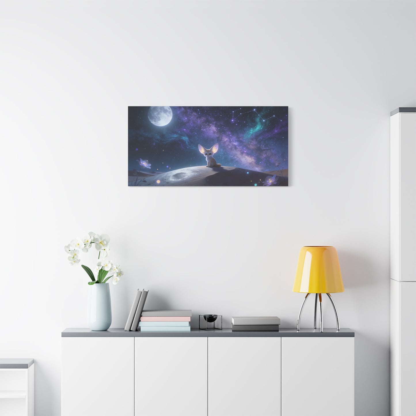 Fennec Fox Canvas Wall Art - Moonlit Galaxy Desert Scene, Celestial Nursery Decor - Dreamy Matte Canvas Print - Whimsical Fantasy Style - Bedroom Wall Decor, Kids Room Accent - Bedroom Home Decoration