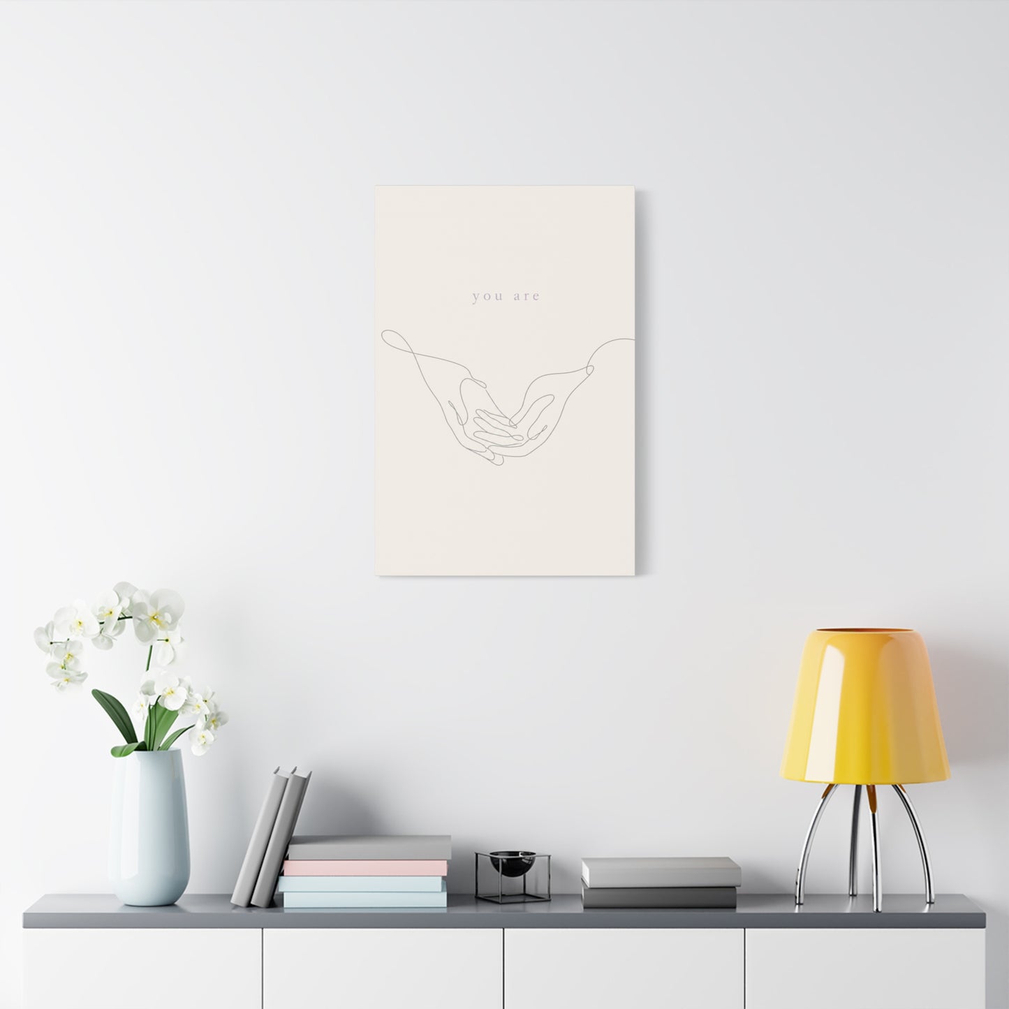 "You Are" Minimalist Line Art Canvas Wall Art - Abstract Hands Typography Print - Neutral Modern Home Decor, Bedroom Wall Hanging, Living Room Decoration - Bedroom Home Decoration - Ready to Hang