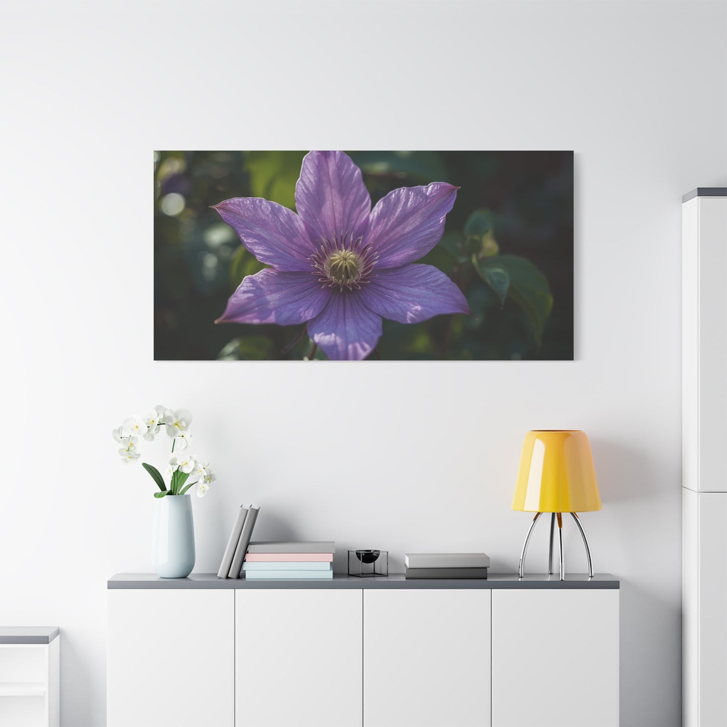 Purple Clematis Flower Canvas Wall Art - Botanical Floral Close Up Art Print - Matte Cotton Art Print - Contemporary Nature Wall Decor For Bedroom, Living Room, Bathroom Accent - Ready to Hang