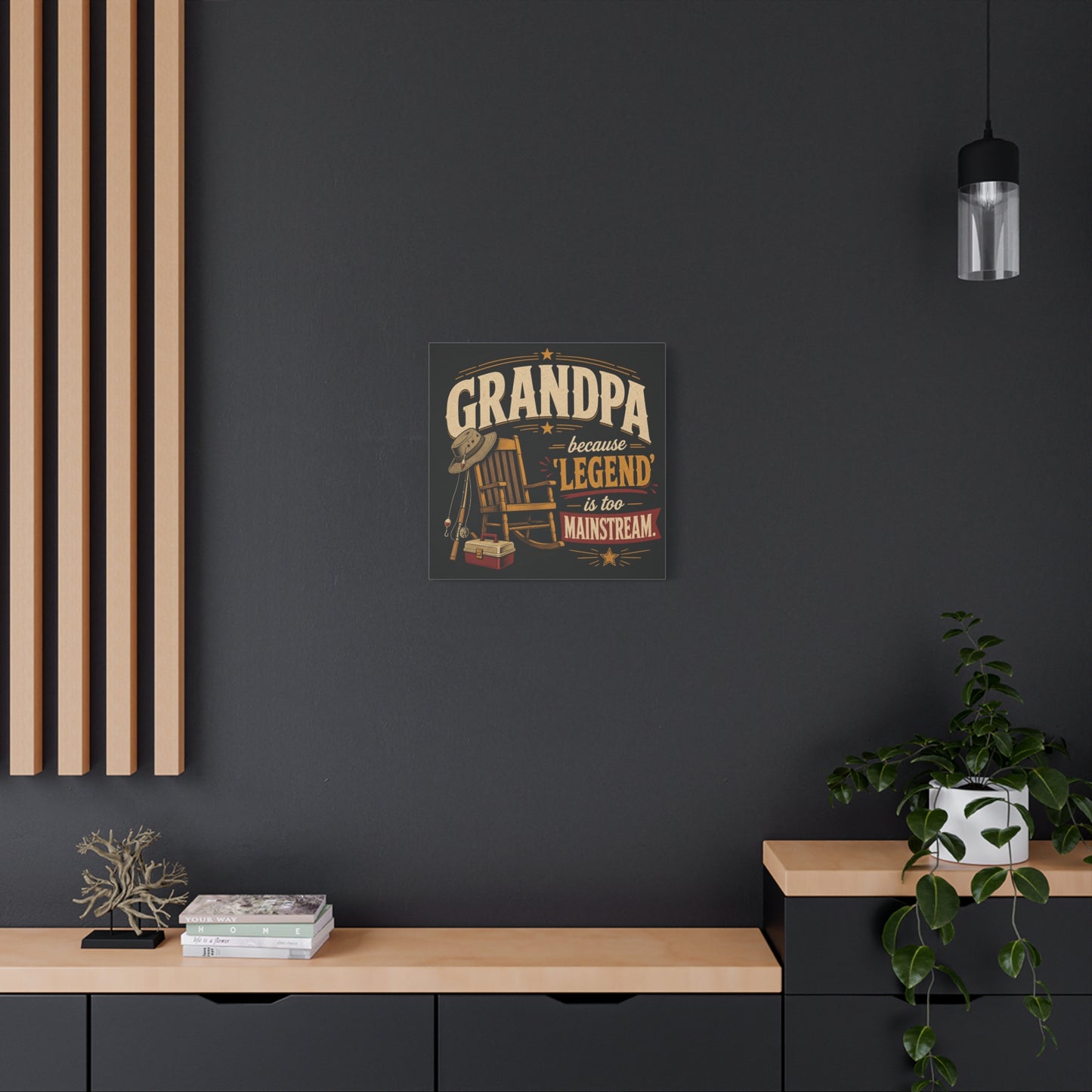 "Grandpa Because 'Legend' Is Too Mainstream" Canvas Wall Art - Vintage Fishing Rocking Chair Print - Rustic Typography Decor - Living Room Wall Decor - Ready to Hang - Bedroom Home Decoration
