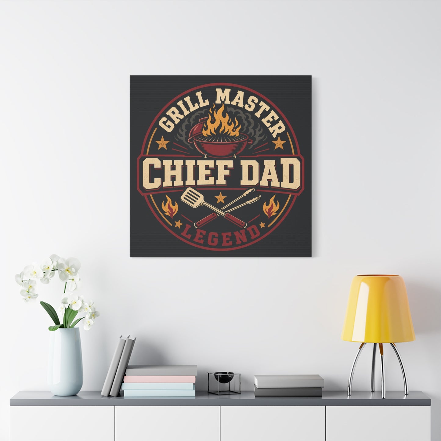 "Grill Master Chef Dad Legend" Canvas Wall Art - Vintage BBQ Typography Print, Rustic Kitchen Decor, Man Cave Wall Hanging, Retro Barbecue Poster Style Home Accent - Ready to Hang - Ready to Hang