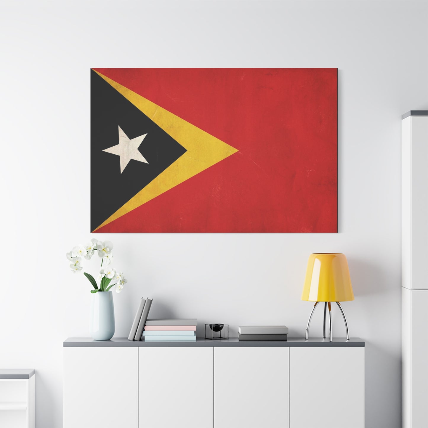 Timor-Leste Flag Canvas Wall Art - East Timor National Pride Decor, Vintage Red Black Yellow Banner Print - Patriotic Traditional Style - Living Room Wall Decor - Bedroom Home Decoration