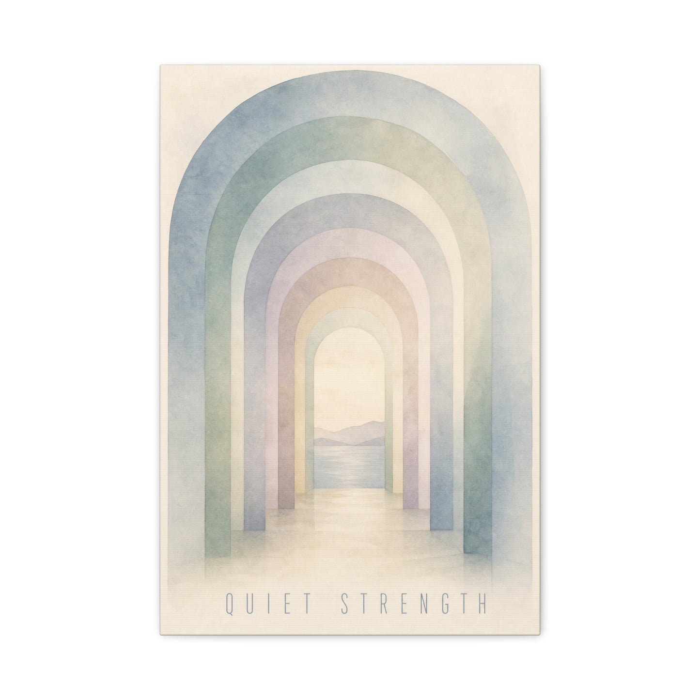 "Quiet Strength" Rainbow Arch Canvas Wall Art - Pastel Abstract Landscape Print, Minimalist Boho Home Decor - Serene Bedroom Wall Hanging, Nursery Room Decoration, Meditation Space - Ready to Hang