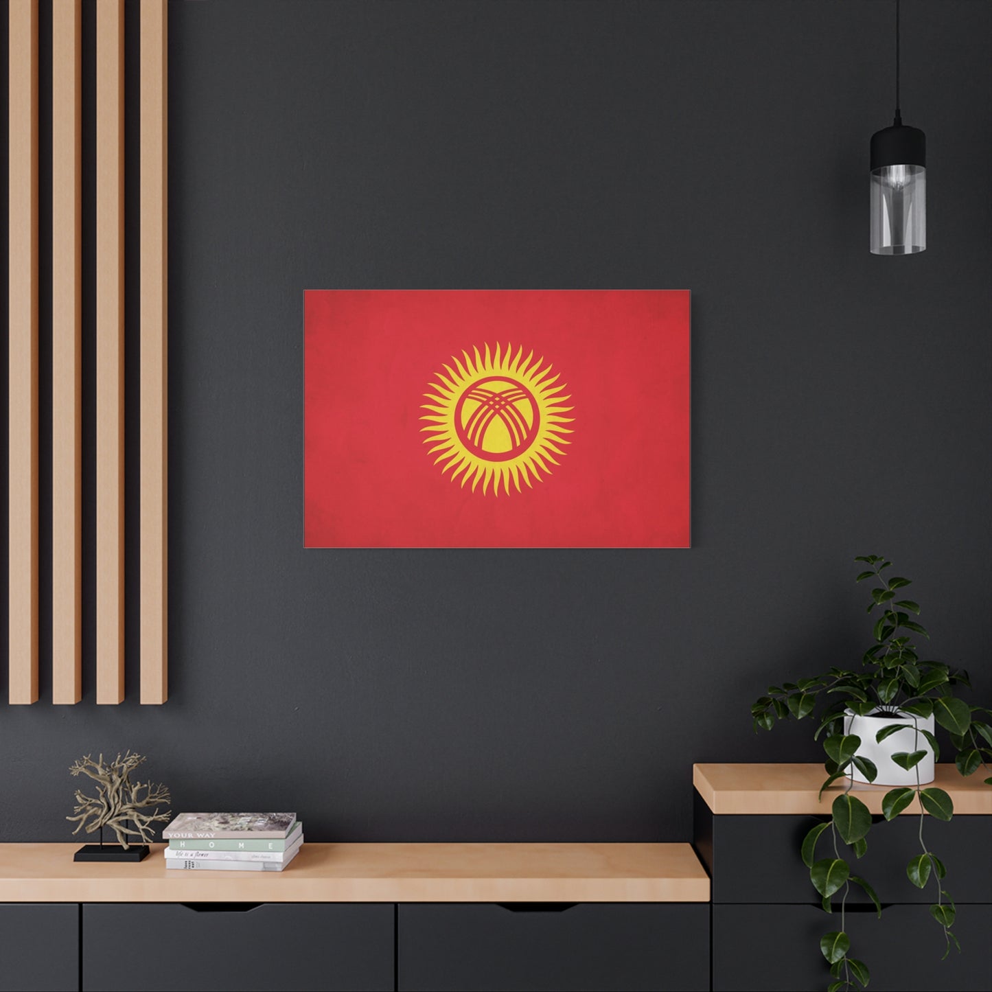 Kyrgyzstan Flag Canvas Wall Art - Red Sun Tunduk Emblem Print Picture - Minimalist Patriotic Wall Decor, Modern Home Decoration, Living Room Accent, Office Art - Bedroom Home Decoration