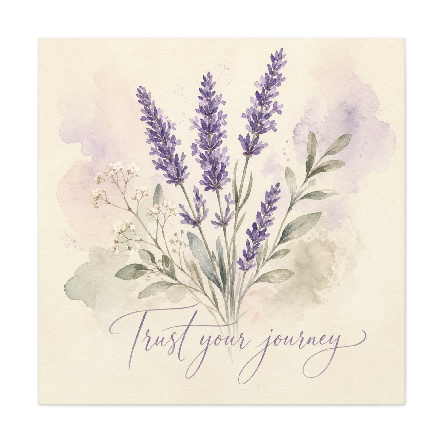 "Trust Your Journey" Lavender Canvas Wall Art - Watercolor Botanical Floral Decor - Soft Purple Sage Green Bouquet, Inspirational Bedroom Wall Decor, Farmhouse Office Home Decoration - Ready to Hang