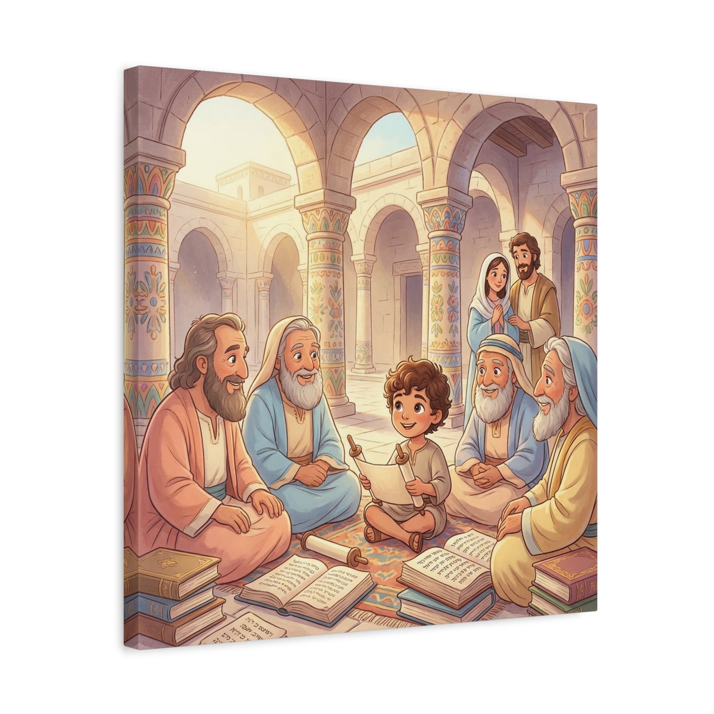 Young Jesus Teaching In Temple Canvas Wall Art - Biblical Child Scripture Scene, Cotton Print - Traditional Religious Decor For Nursery, Bedroom, Sunday School, Living Room Home Accent - Ready to Hang