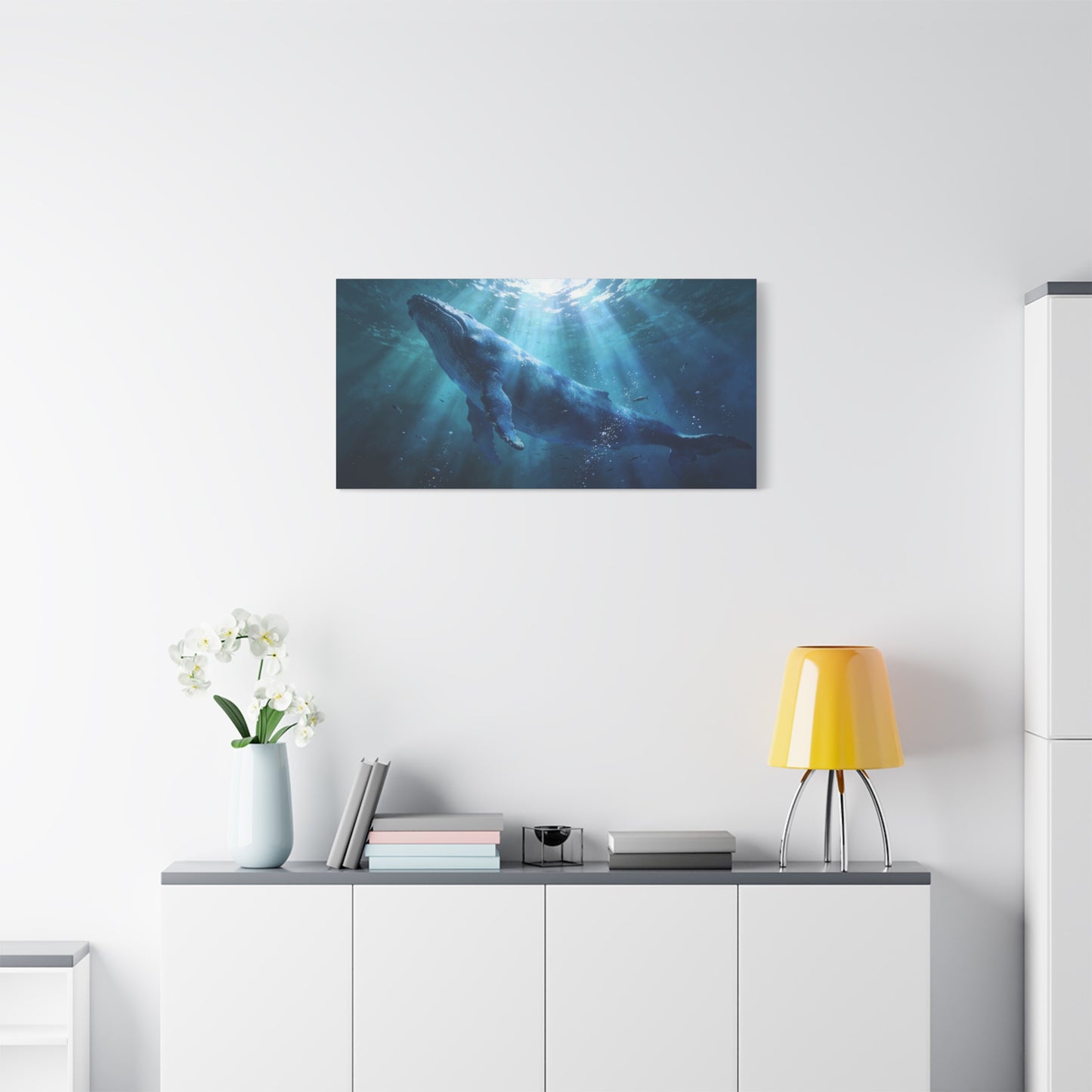 Humpback Whale Canvas Wall Art - Underwater Ocean Wildlife Scene, Blue Marine Decor - Matte Cotton Art Print - Contemporary Coastal Style - Living Room Wall Decor Bedroom Decoration - Ready to Hang
