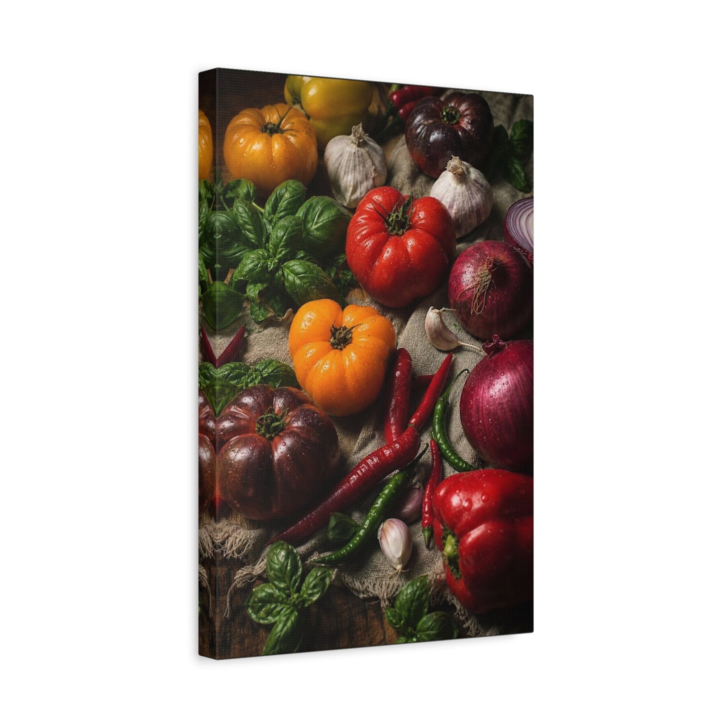 Heirloom Tomato Still Life Canvas Wall Art - Rustic Kitchen Produce Art Print - Matte Cotton Canvas - Traditional Food Wall Decor, Dining Room Accent, Farmhouse Interior Style - Ready to Hang