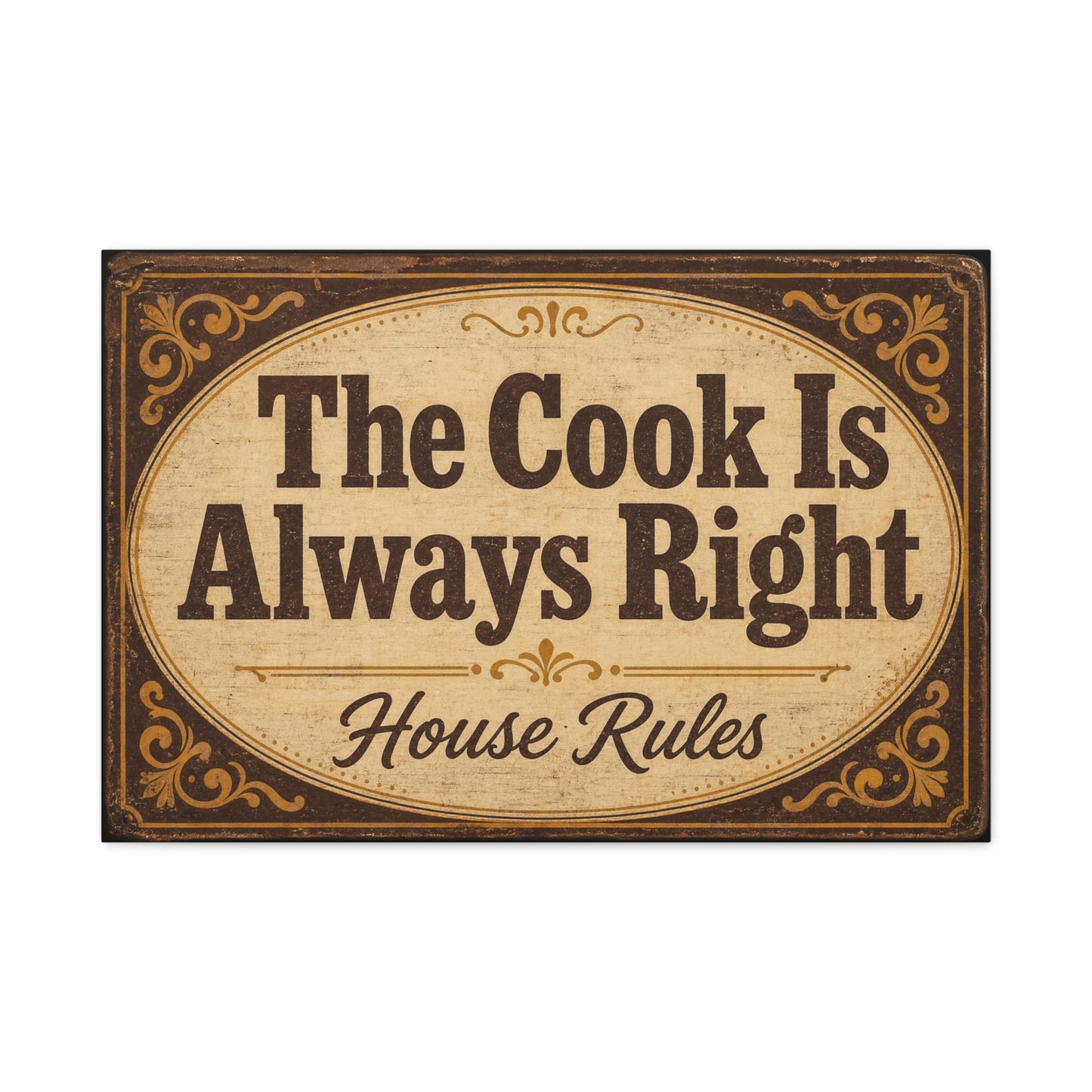 "The Cook Is Always Right" Canvas Wall Art - Vintage Kitchen Sign, House Rules Typography Print - Rustic Farmhouse Style, Dining Room Wall Decor, Kitchen Home Decoration - Bedroom Home Decoration