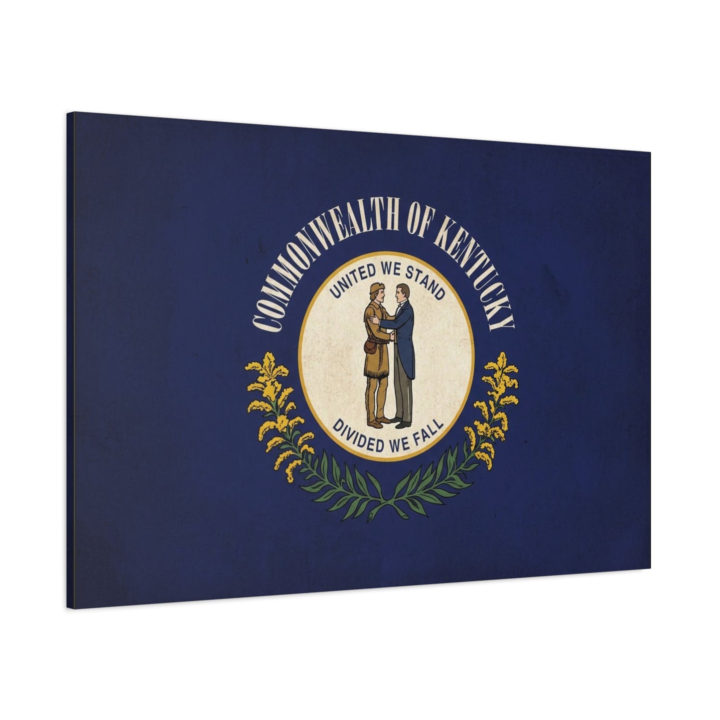 "Commonwealth Of Kentucky, United We Stand Divided We Fall" Canvas Wall Art - Kentucky State Flag Print, Blue Heraldic Seal Design - Vintage Style - Living Room Wall Decor, Office Art - Ready to Hang