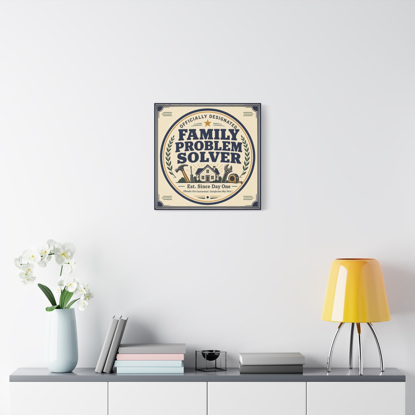"Officially Designated Family Problem Solver" Canvas Wall Art - Vintage Typography Home Sign, Rustic Farmhouse Style, Humorous Quote Print, Living Room Wall Decor - Ready to Hang - Ready to Hang