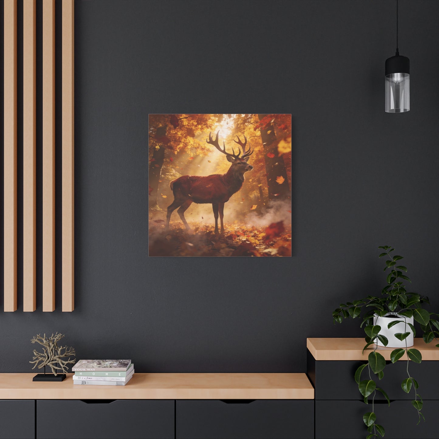 Red Stag Canvas Wall Art - Autumn Forest Deer Wildlife Print, Golden Sunbeams, Rustic Woodland Decor, Matte Finish Canvas Print, Living Room Wall Decor, Bedroom Home Decoration - Cozy Reading Nook Art
