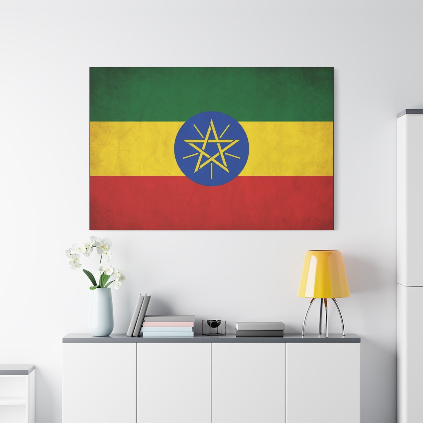 Ethiopian Flag Canvas Wall Art - Ethiopia Pride Decor, Vintage National Banner Print - Matte Cotton Artwork - Cultural Heritage Style For Living Room, Office, Dorm Display - Living Room Wall Decor