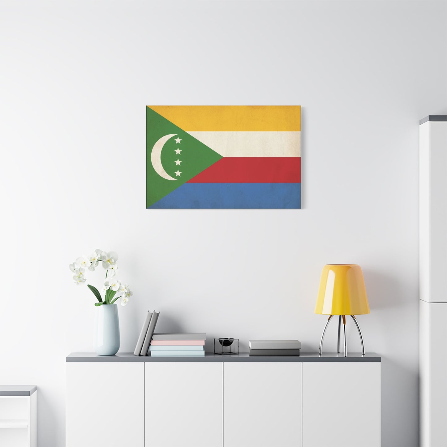 Comoros Flag Canvas Wall Art - Crescent And Four Stars National Print - Vintage Patriotic Decor, Cotton Canvas Wall Hanging - Living Room Home Decoration - Bedroom Home Decoration - Ready to Hang