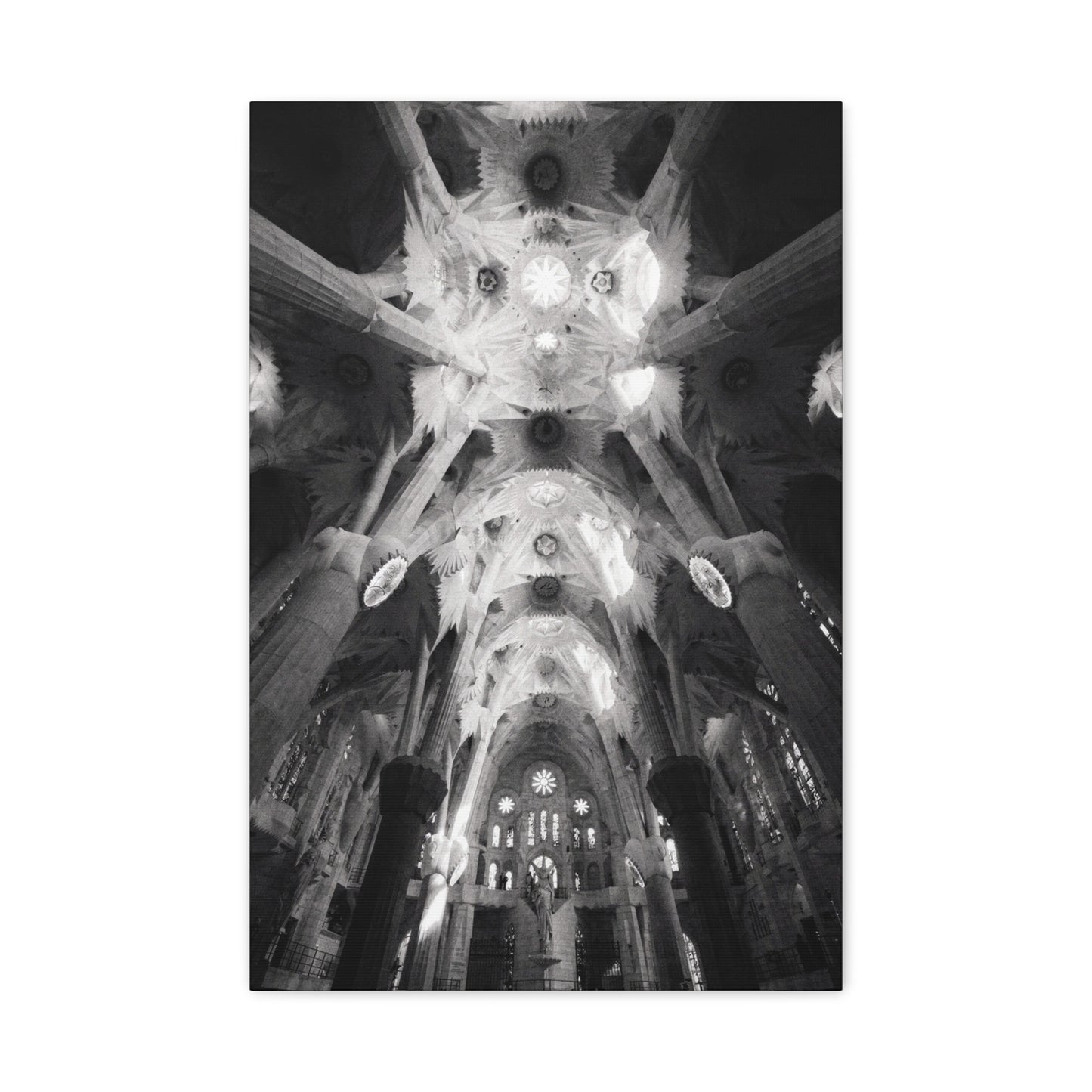 Sagrada Familia Cathedral Interior Canvas Wall Art - Black And White Architectural Art Print, Gothic Ceiling Columns, Contemporary Wall Decor For Living Room Office - Bedroom Home Decoration