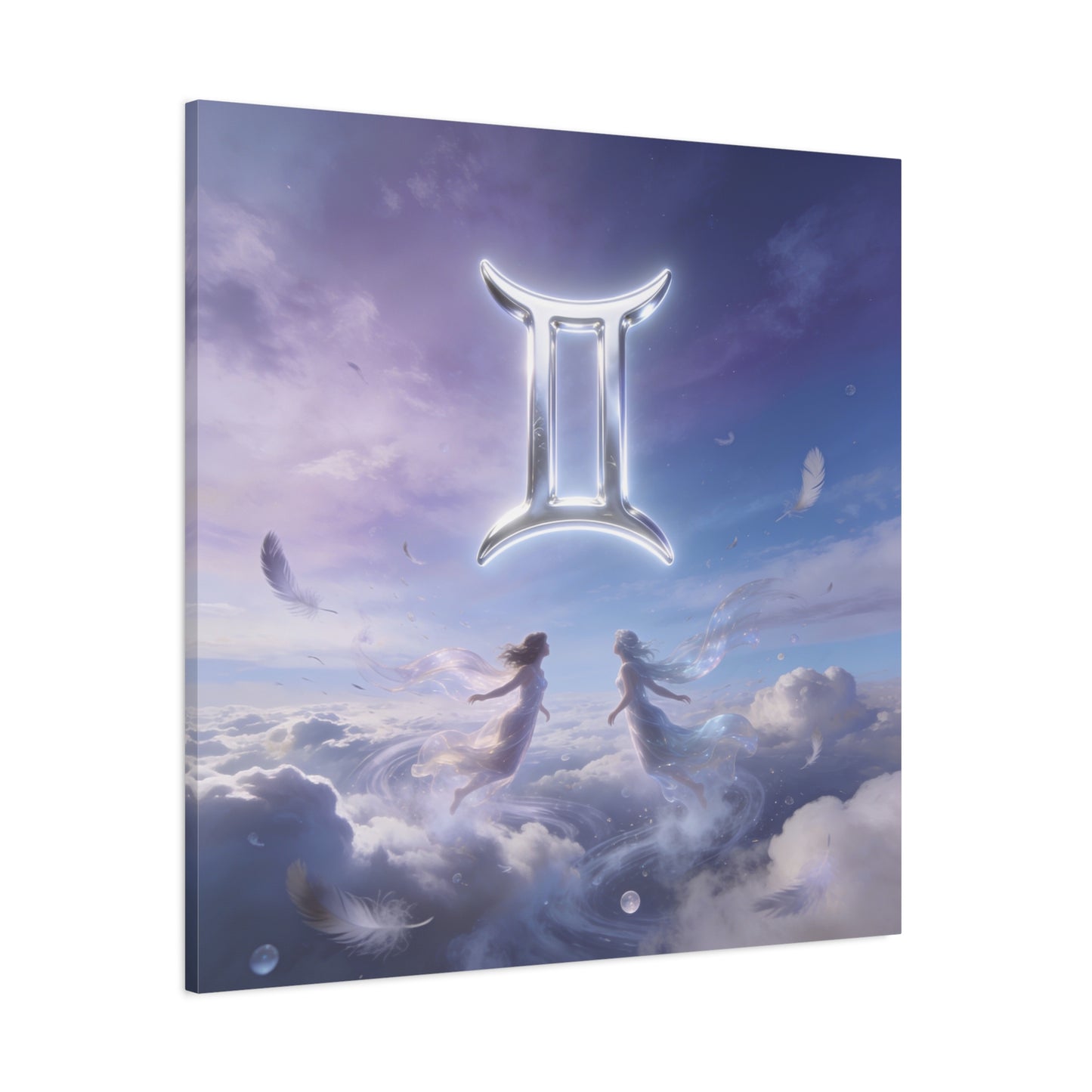 Gemini Zodiac Canvas Art Print - Glowing Twin Symbol, Ethereal Sky Illustration - Dreamy Celestial Typography Style - Cotton Canvas Decor For Bedroom, Living Space, Meditation Room - Office Wall Art