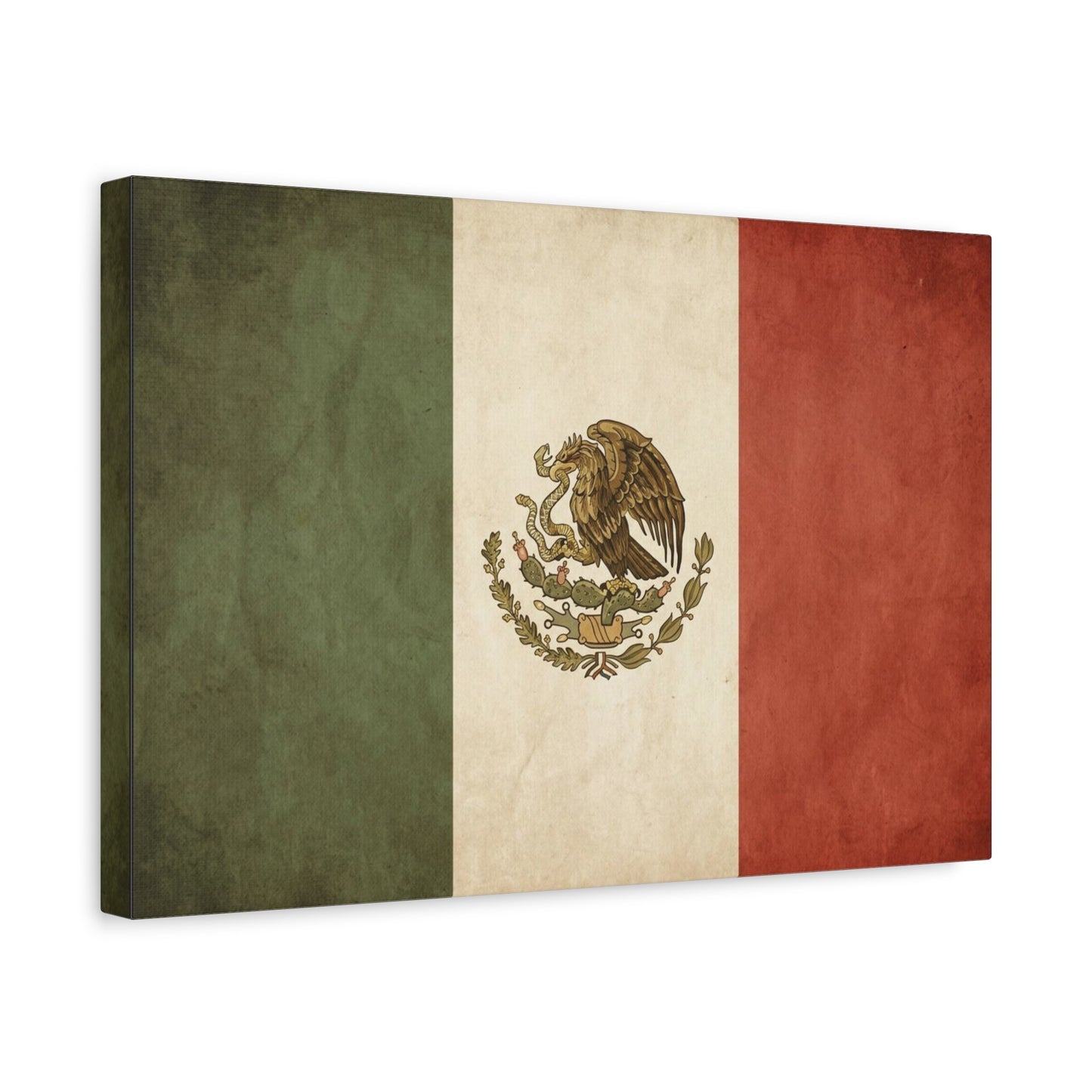 Vintage Mexico Flag Canvas Wall Art - Mexican Eagle Emblem Tricolor Print - Rustic Patriotic Decor, Distressed Cotton Canvas, Living Room Wall Decor, Office Art - Modern Farmhouse Style