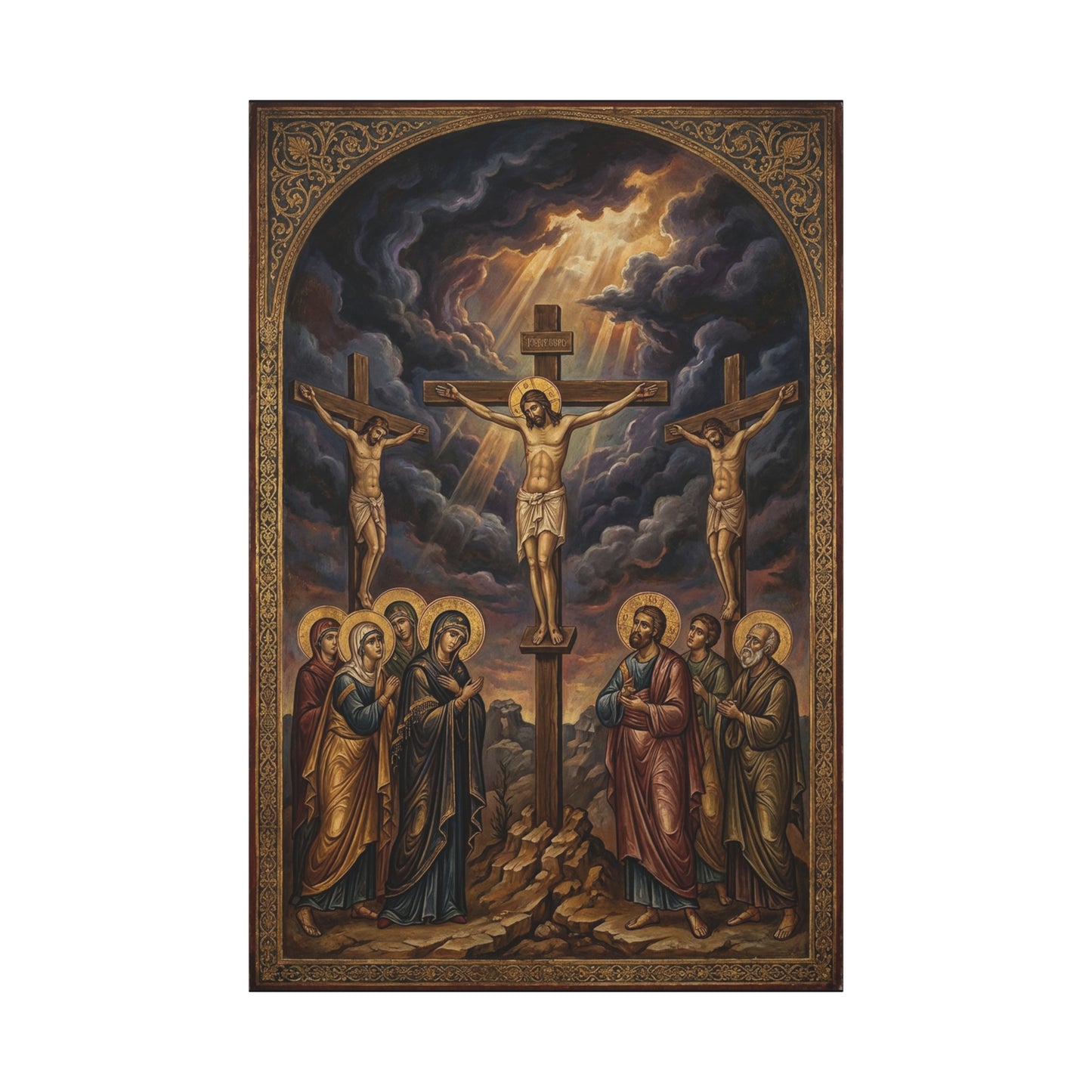 Jesus Christ Crucifixion Canvas Wall Art - Golgotha Religious Icon Painting, Sacred Cross Scene, Traditional Christian Decor - Living Room Wall Decor, Bedroom Home Decoration - Bedroom Home Decoration