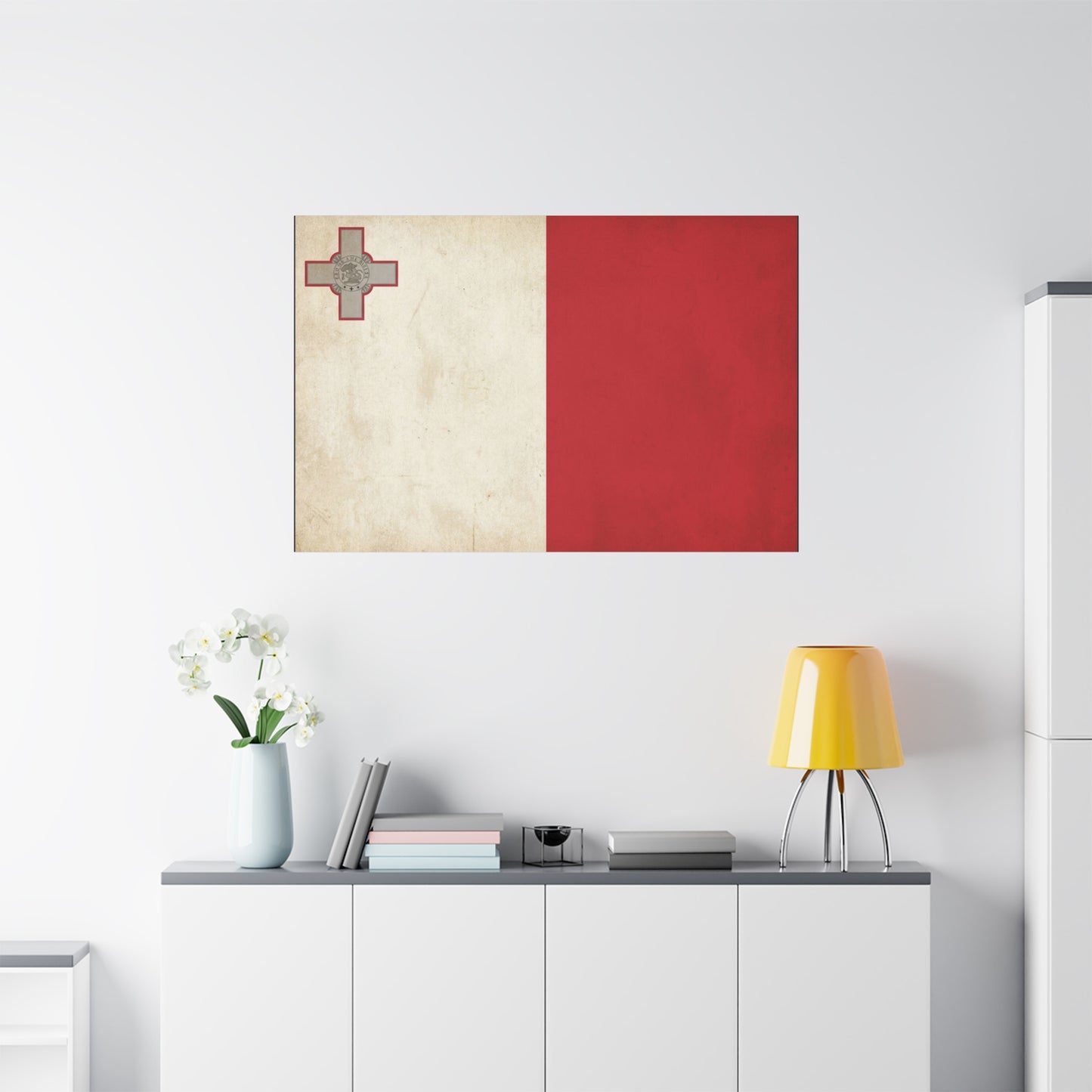 Malta Flag Canvas Wall Art - Vintage Maltese Cross National Banner Print - Red And White Patriotic Decor, Matte Finish Canvas, Living Room Wall Decor, Office Art Accent - Bedroom Home Decoration