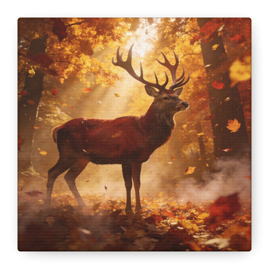 Red Stag Canvas Wall Art - Autumn Forest Deer Wildlife Print, Golden Sunbeams, Rustic Woodland Decor, Matte Finish Canvas Print, Living Room Wall Decor, Bedroom Home Decoration - Cozy Reading Nook Art