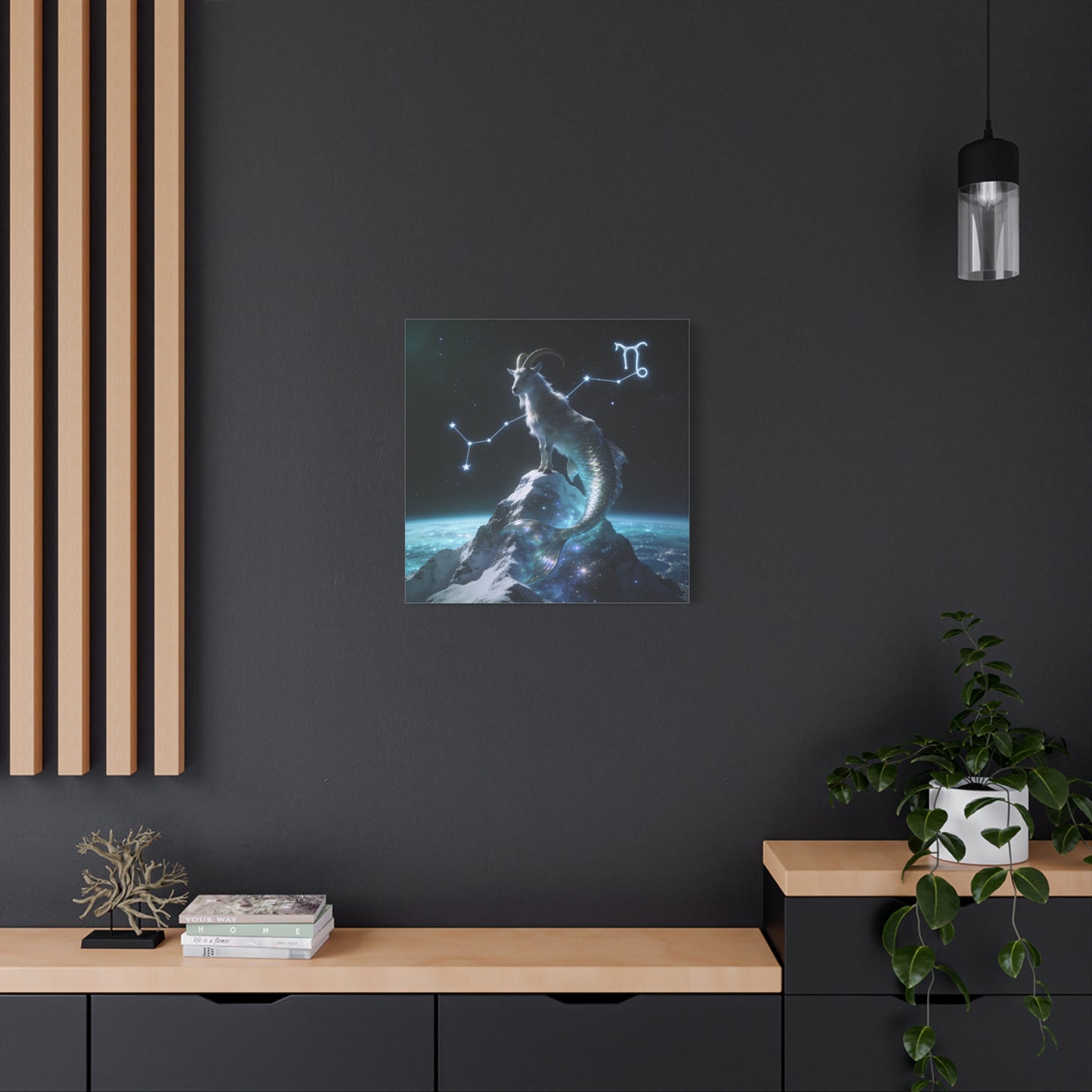 Capricorn Zodiac Canvas Wall Art - Celestial Sea Goat Constellation, Surreal Night Sky, Matte Canvas Print, Modern Fantasy Style, Bedroom Home Decoration, Office Wall Decor Accent - Ready to Hang