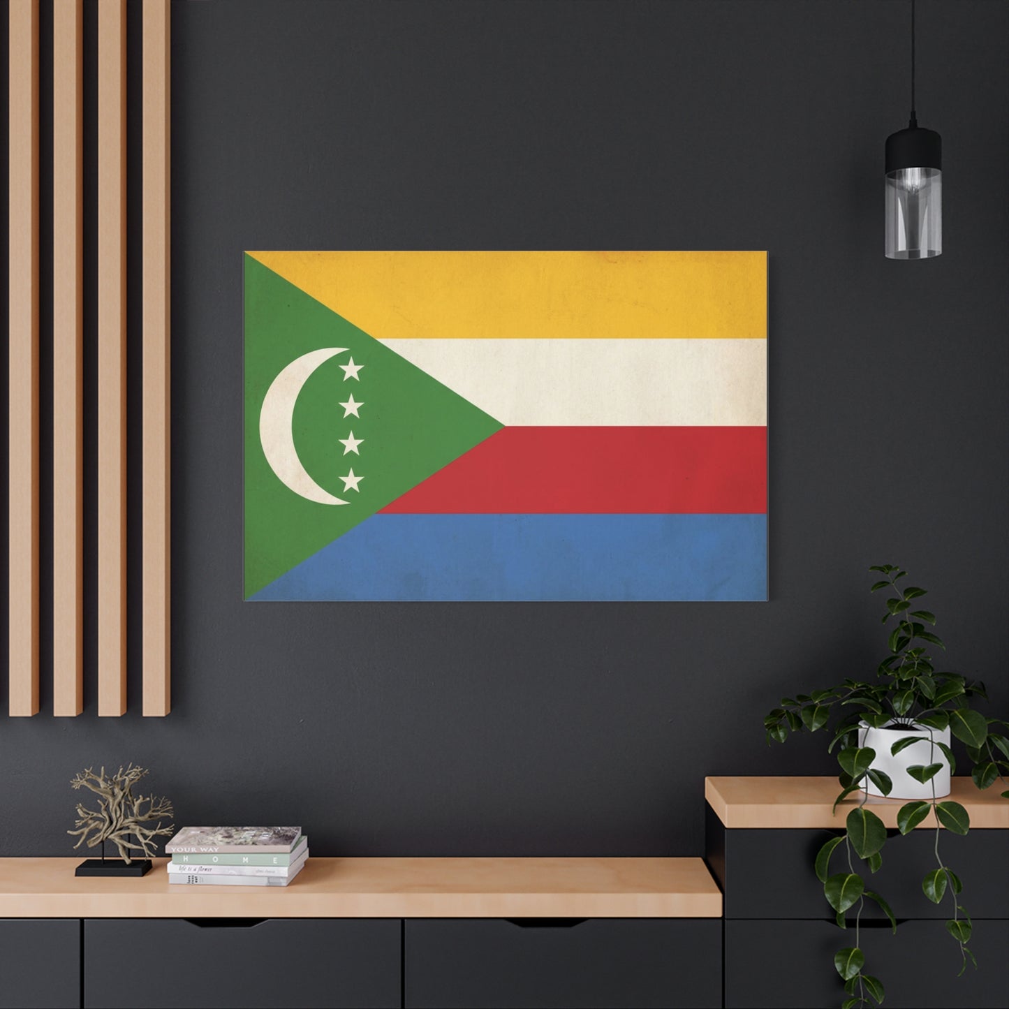 Comoros Flag Canvas Wall Art - Crescent And Four Stars National Print - Vintage Patriotic Decor, Cotton Canvas Wall Hanging - Living Room Home Decoration - Bedroom Home Decoration - Ready to Hang