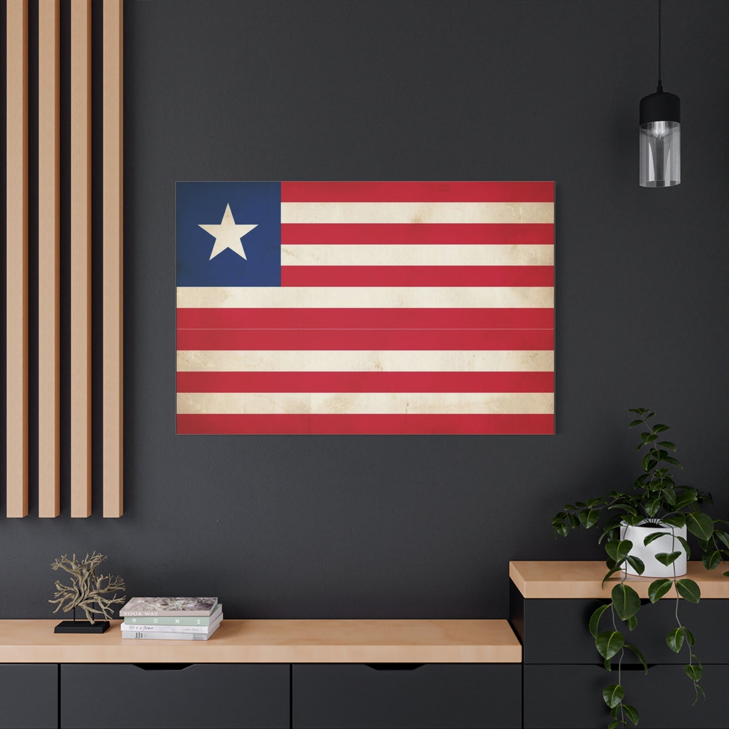 Liberia Flag Canvas Wall Art - Vintage Patriotic Print, Distressed Red White Blue Banner - Matte Cotton Artwork - Living Room Wall Decor, Office Art, Study Room Accent Style - Bedroom Home Decoration