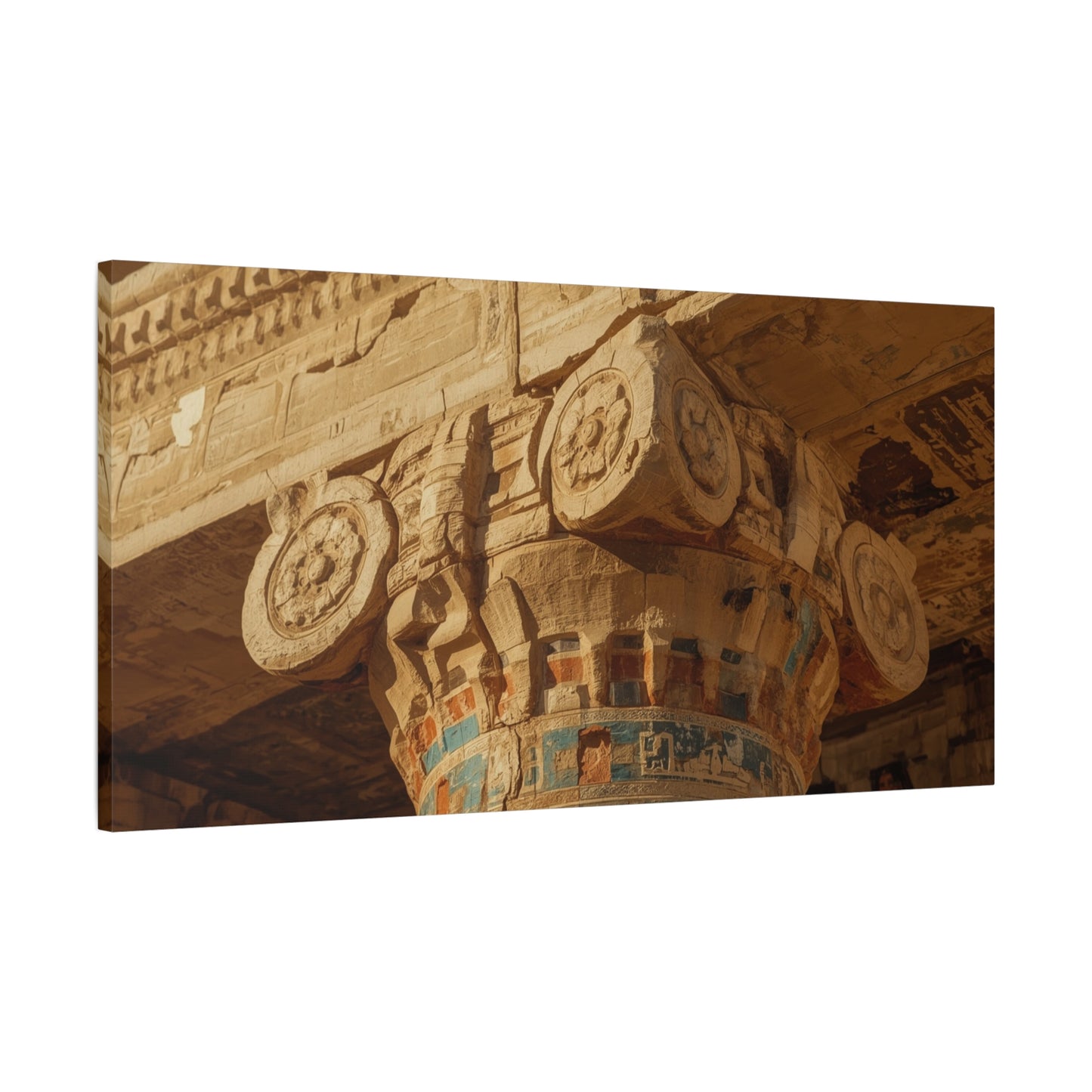 Ancient Egyptian Temple Column Canvas Wall Art - Architectural Art Print, Sandstone Carved Capital, Warm Desert Tones, Traditional Style - Living Room Wall Decor - Bedroom Home Decoration