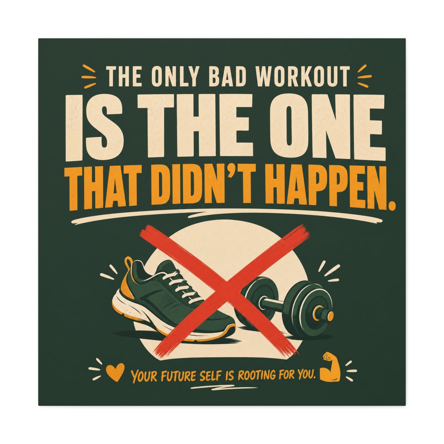 "The Only Bad Workout Is The One That Didn't Happen" Canvas Wall Art - Motivational Gym Quote Print, Retro Fitness Poster Style - Ready to Hang - Gym Wall Decor - Fitness Studio Art - HP Latex Print
