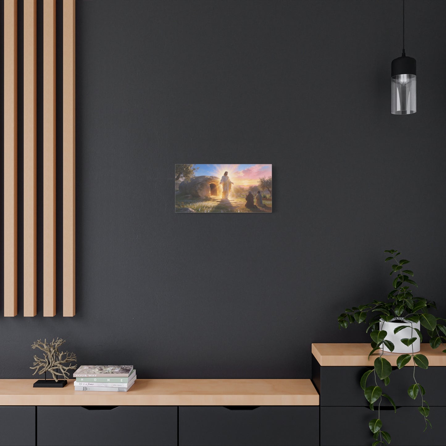 Resurrection Of Jesus Christ Canvas Wall Art - Empty Tomb Sunrise Christian Decor - Glowing Sacred Illustration, Traditional Style - Bedroom Wall Decor, Living Room Home Accent - Cozy Reading Nook Art