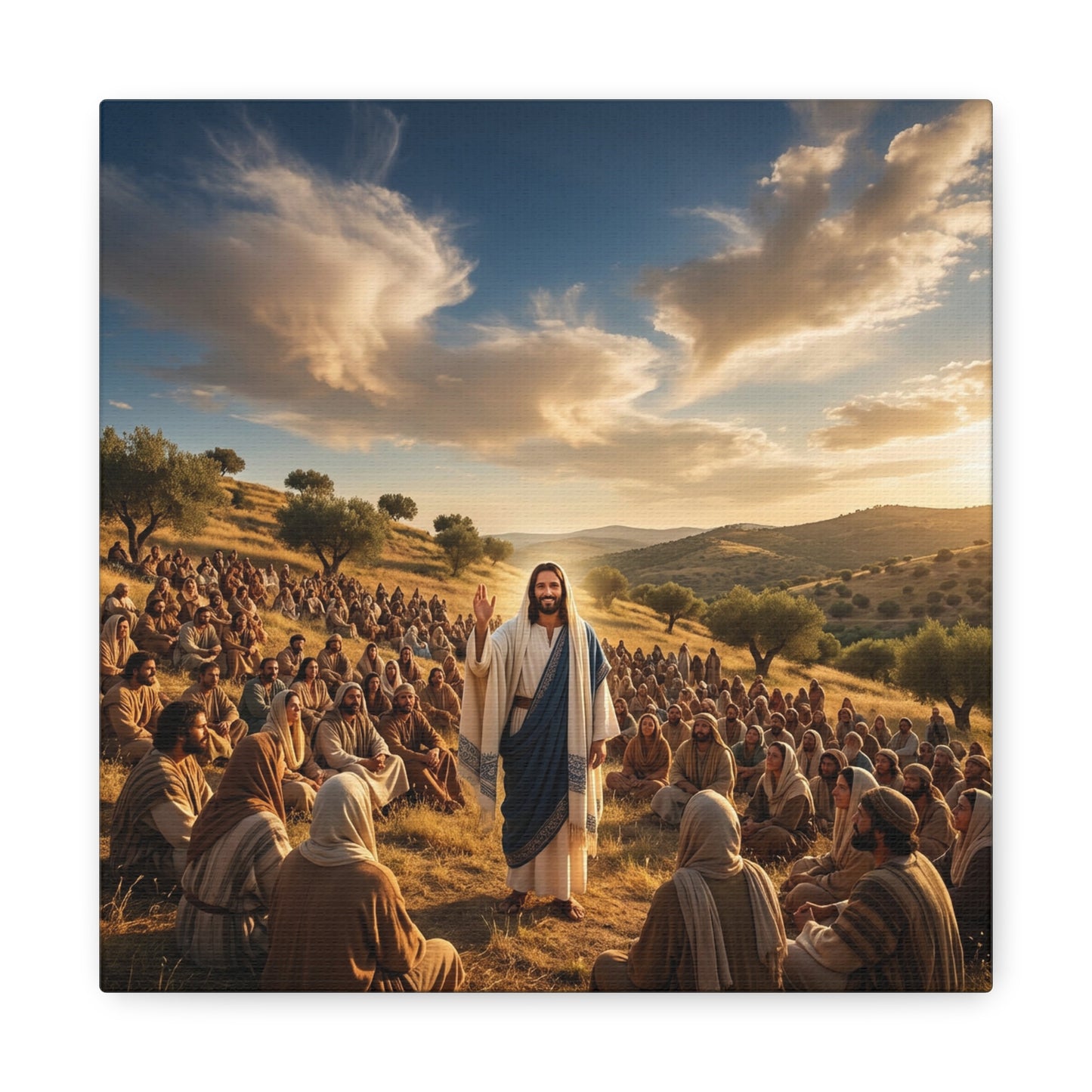 Jesus Teaching Multitude Canvas Wall Art - Biblical Hillside Sermon Scene, Christian Wall Decor - Matte Cotton Print, Traditional Style - Living Room Home Decoration, Office Art - Ready to Hang