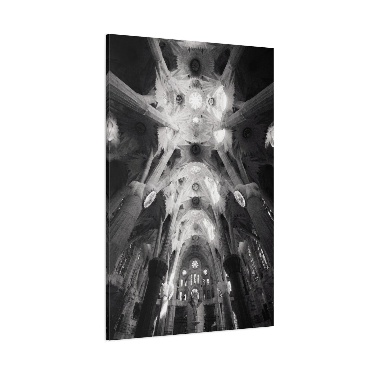Sagrada Familia Cathedral Interior Canvas Wall Art - Black And White Architectural Art Print, Gothic Ceiling Columns, Contemporary Wall Decor For Living Room Office - Bedroom Home Decoration