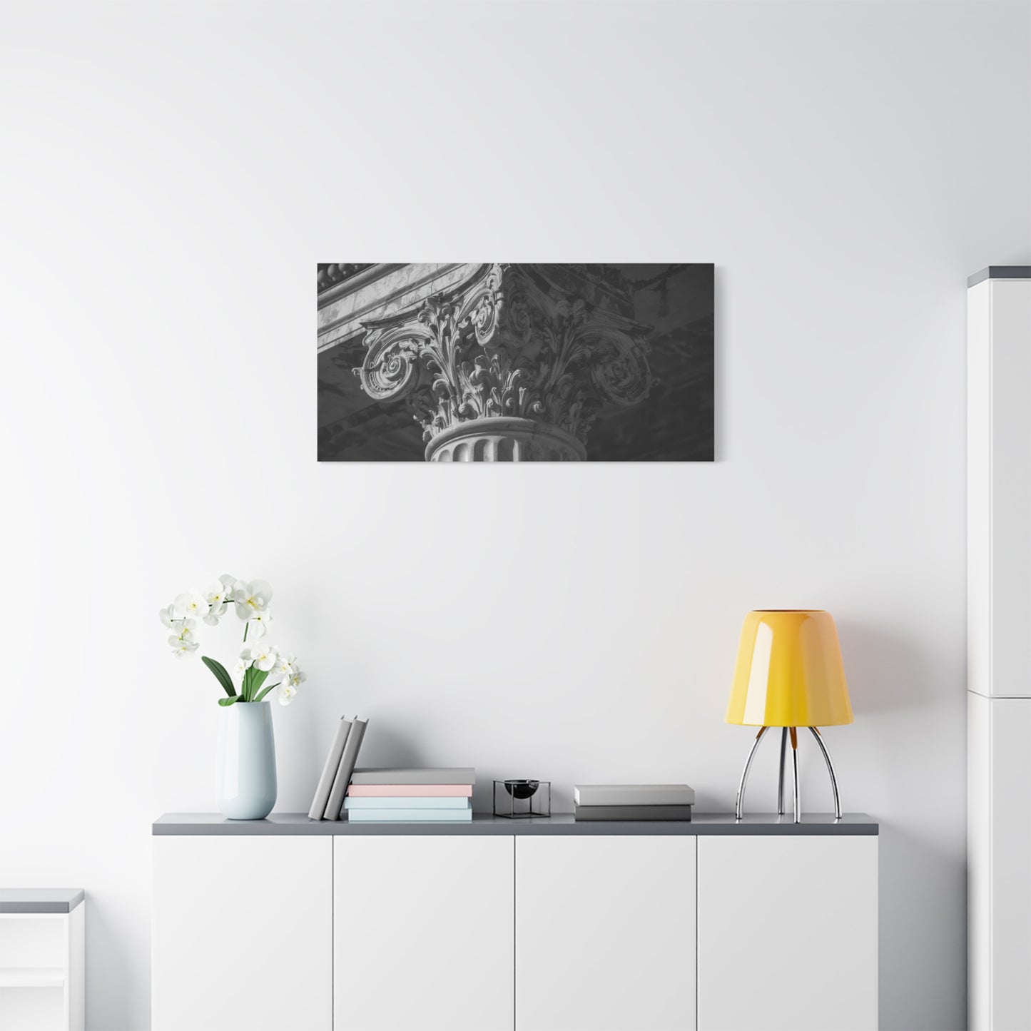 Corinthian Column Canvas Wall Art - Black And White Architectural Capital Art Print - Classical Stone Detail, Matte Finish Canvas - Living Room Wall Decor, Office Art - Bedroom Home Decoration