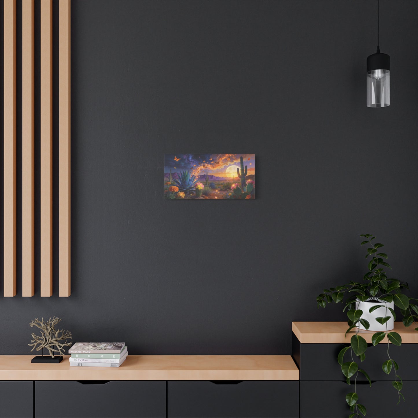 Desert Butterfly Canvas Wall Art - Moonlit Cactus Landscape, Agave And Wildflowers - Surreal Southwestern Style - Cotton Canvas Print - Living Room Wall Decor, Bedroom Accent - Bedroom Home Decoration