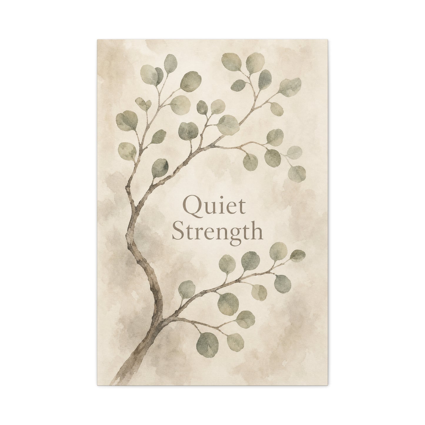 "Quiet Strength" Botanical Canvas Wall Art - Minimalist Sage Leaf Branch Print - Neutral Inspirational Wall Decor - Bedroom Home Decoration, Living Room Accent - Bedroom Home Decoration