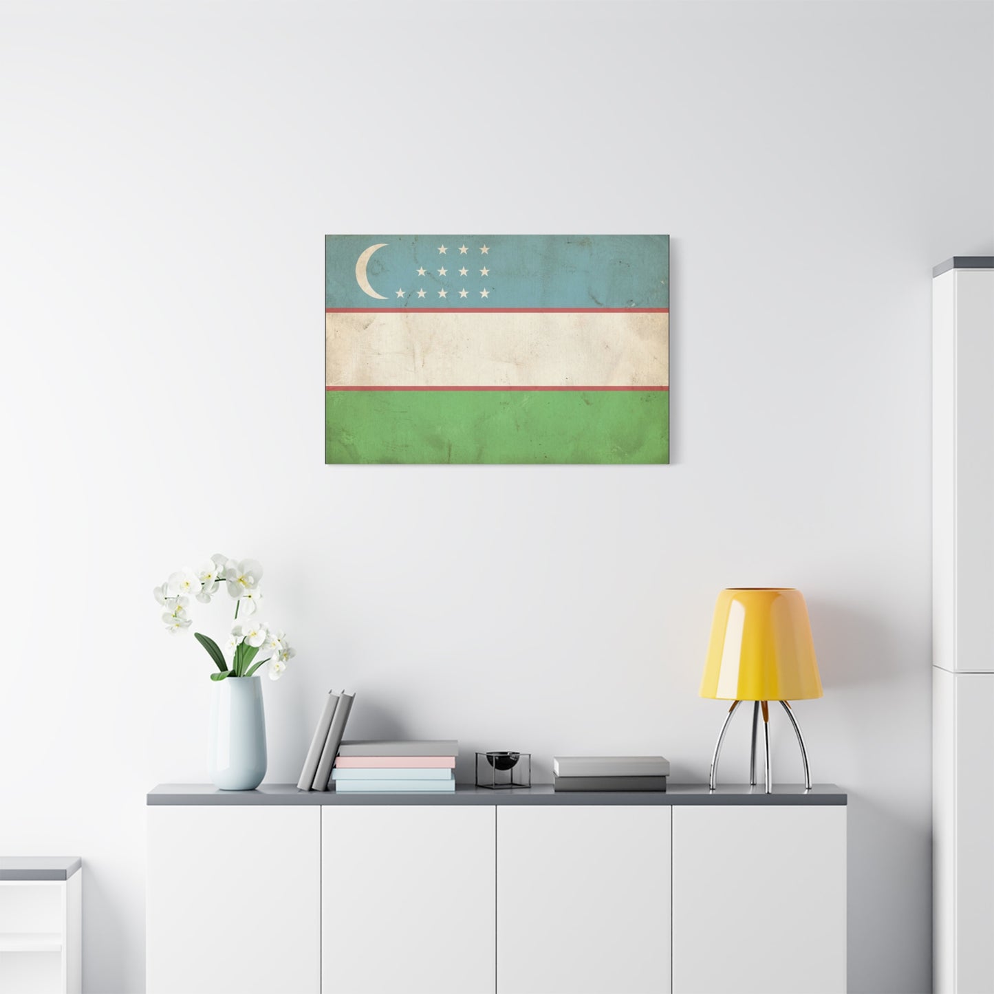 Uzbekistan Flag Canvas Wall Art - Vintage Uzbek Flag Print, Distressed Patriotic Decor - Cotton Canvas Look - Traditional Style - Living Room Wall Decor - Bedroom Home Decoration - Ready to Hang
