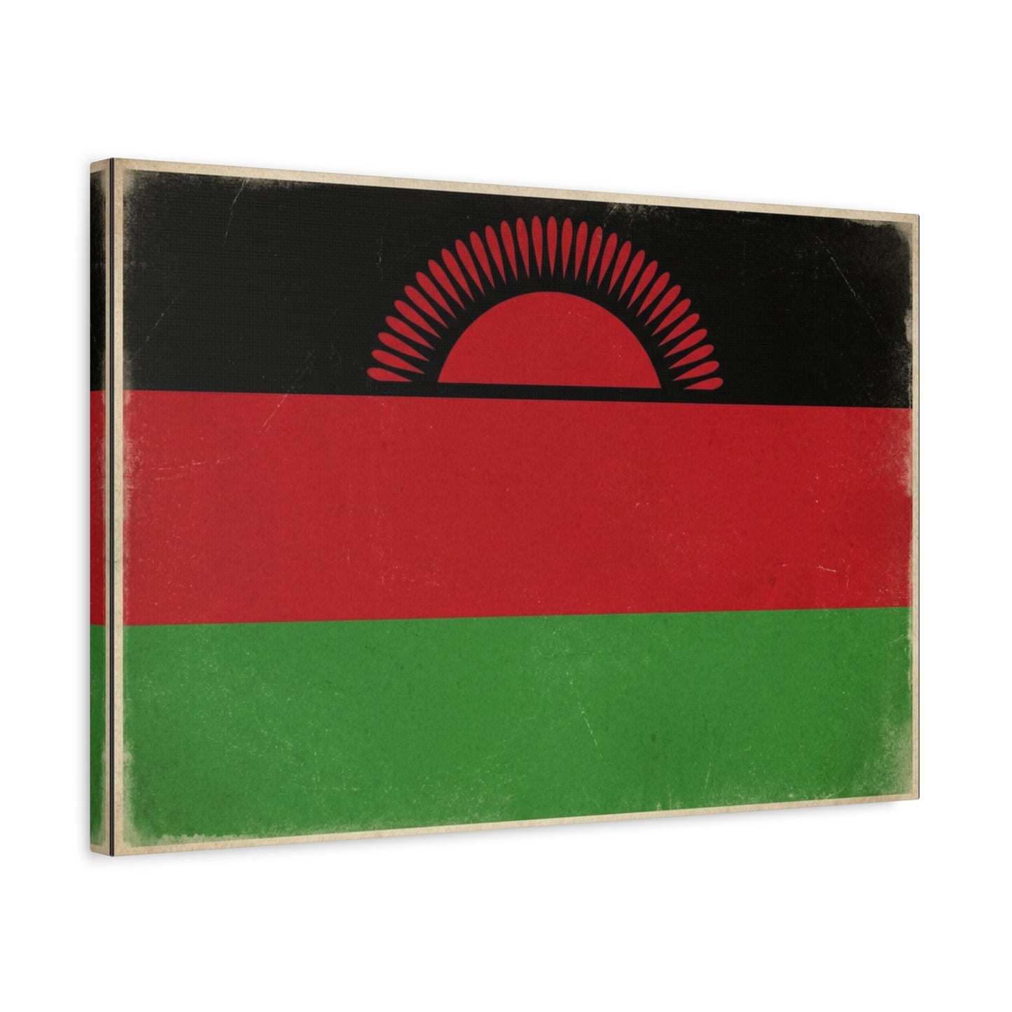 Malawi Flag Canvas Wall Art - Vintage Rising Sun National Flag Print, Pan African Red Black Green Design - Matte Canvas Decor - Living Room Wall Decor, Office Art Accent - Bedroom Home Decoration