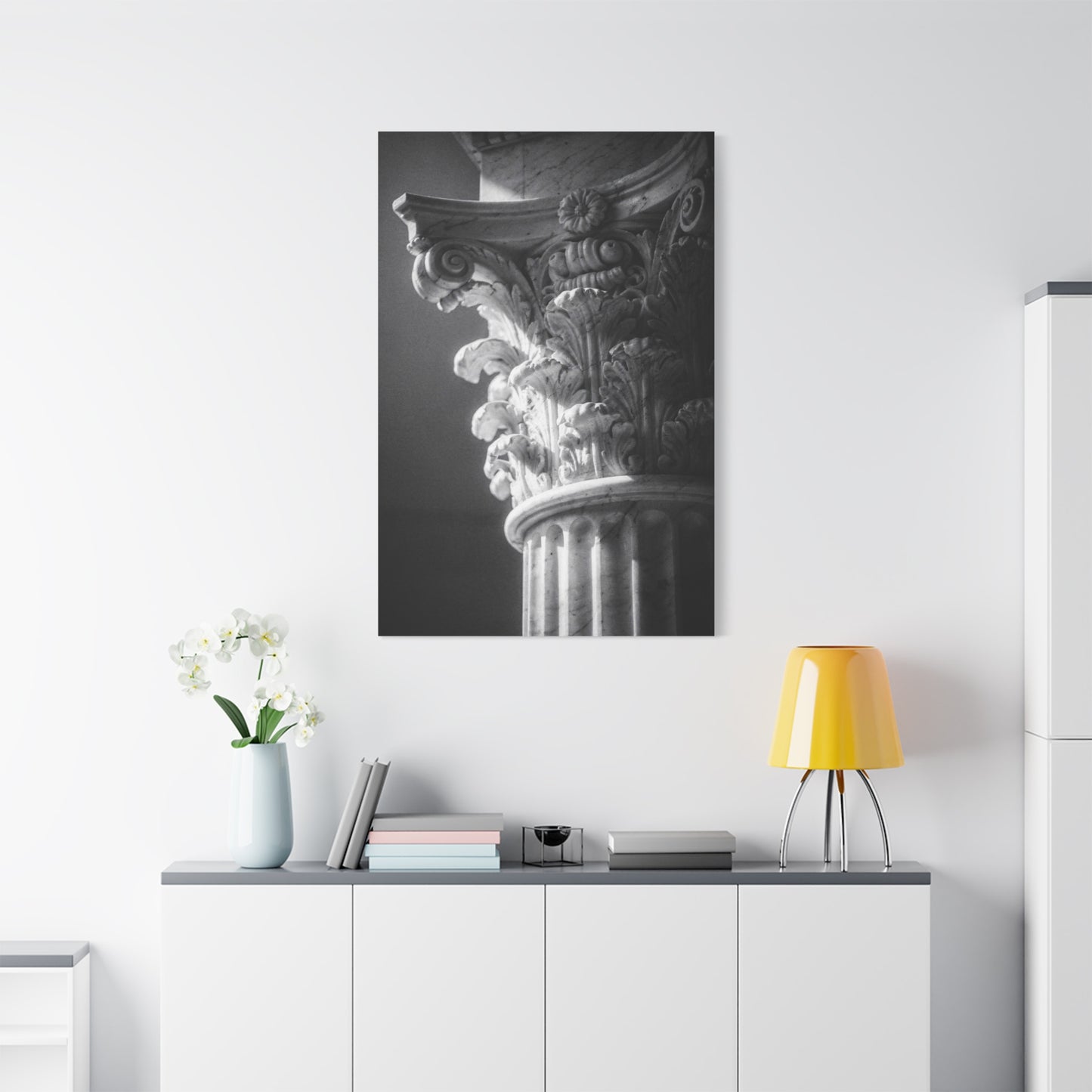 Corinthian Column Canvas Wall Art - Black And White Architectural Art Print, Matte Cotton Decor - Traditional Classical Style - Living Room Wall Decor, Office Art - Bedroom Home Decoration