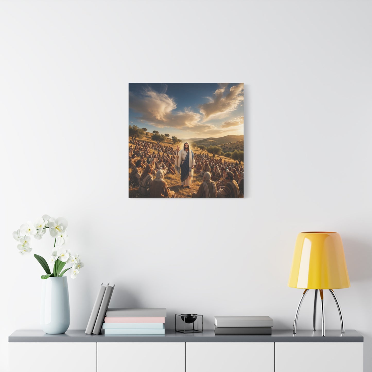 Jesus Teaching Multitude Canvas Wall Art - Biblical Hillside Sermon Scene, Christian Wall Decor - Matte Cotton Print, Traditional Style - Living Room Home Decoration, Office Art - Ready to Hang