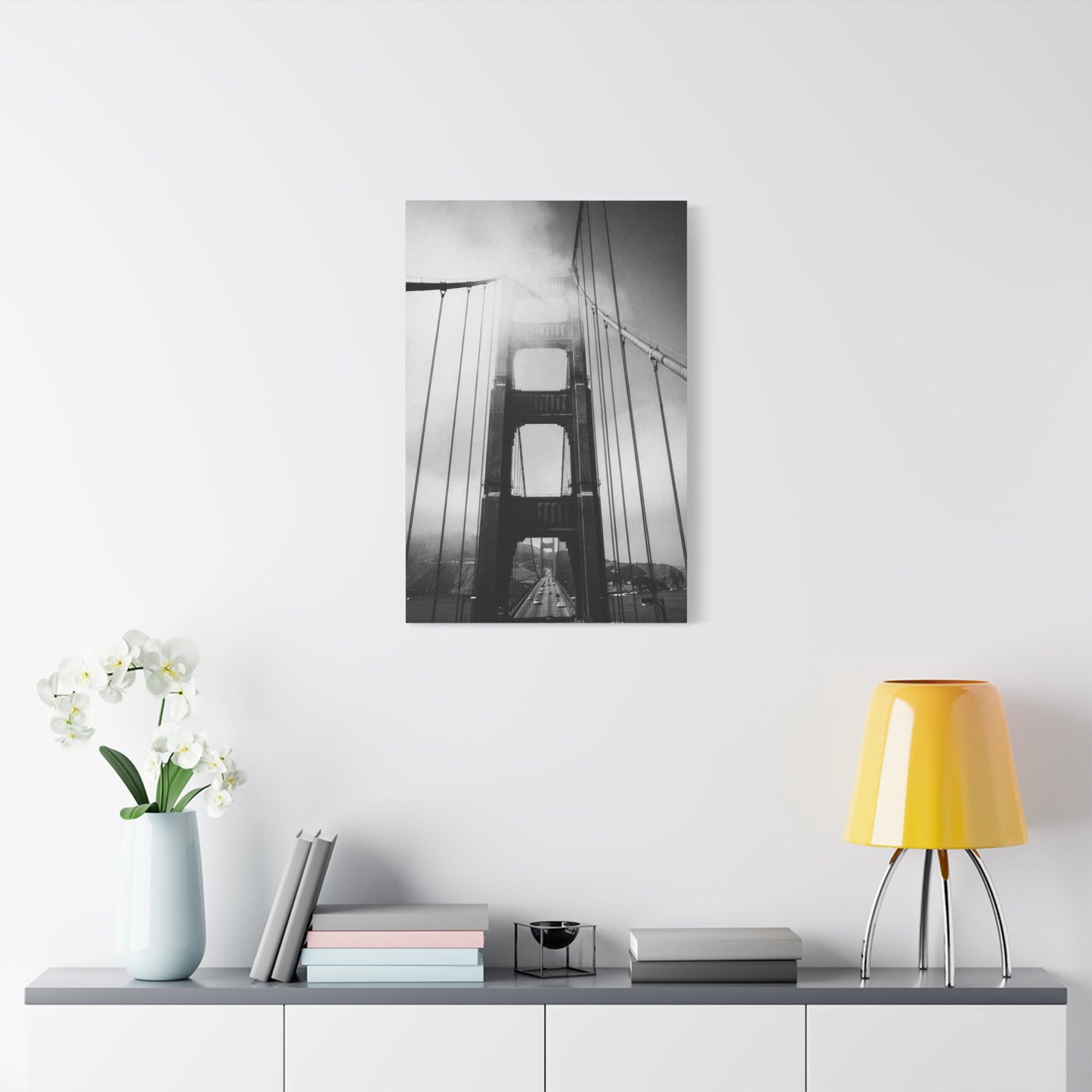 Golden Gate Bridge Canvas Wall Art - Black And White Foggy Bridge Art Print, Modern Cityscape Wall Decor - Minimalist Contemporary Style For Living Room Office - Bedroom Home Decoration