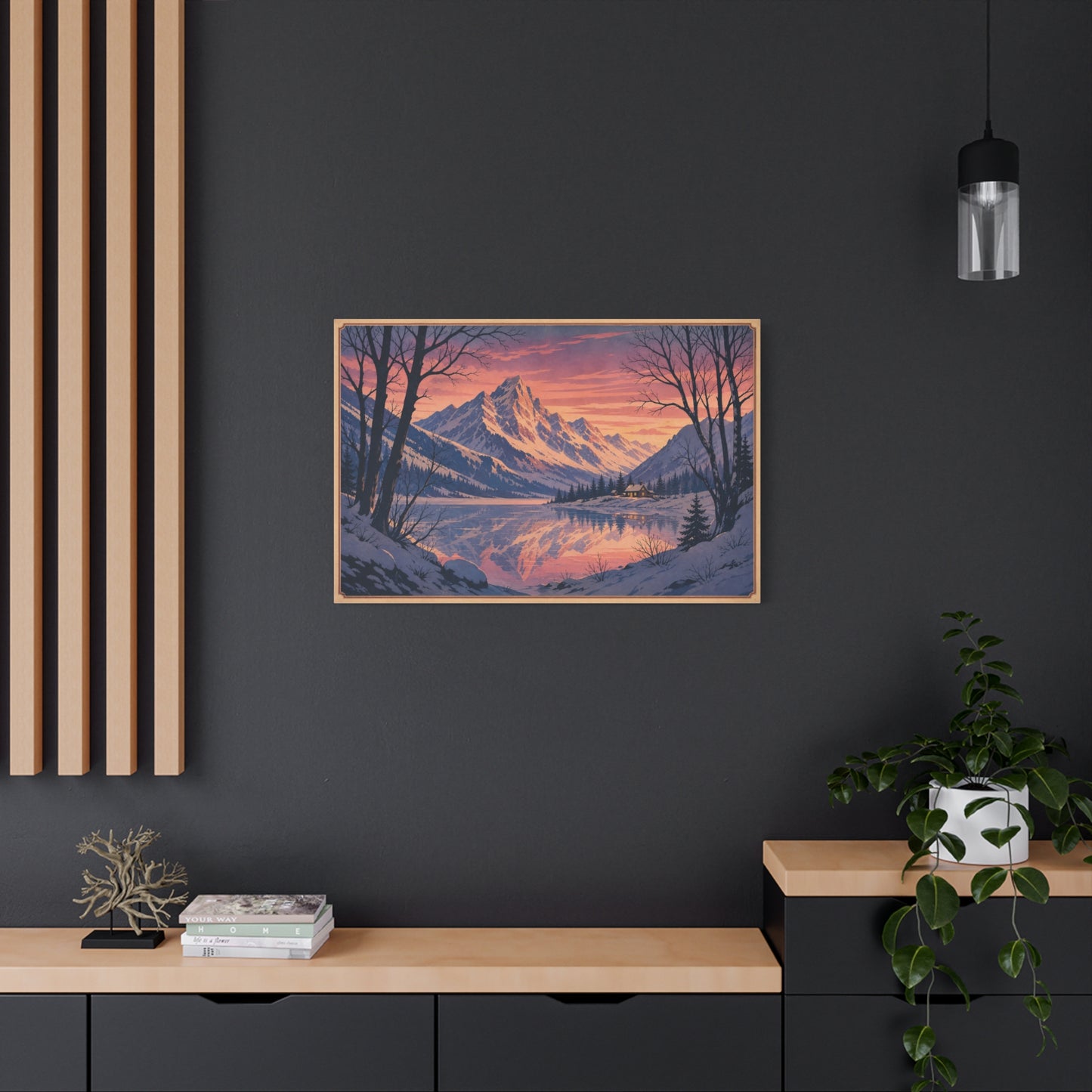 Snowy Mountain Lake Canvas Wall Art - Alpine Sunset Reflection Landscape Print, Rustic Winter Home Decor, Matte Finish Scenic Artwork For Living Room, Bedroom, Cabin Retreat - Living Room Wall Decor