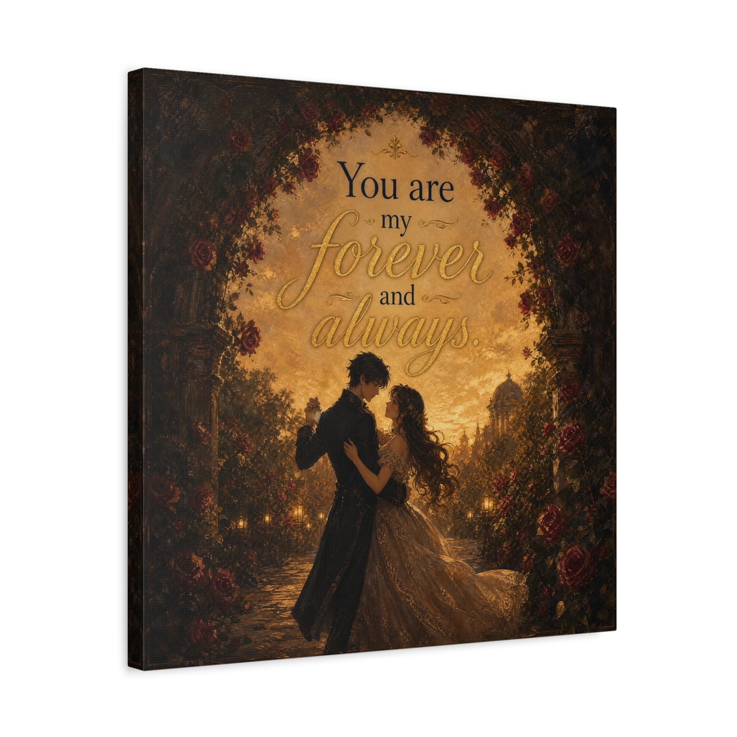 "You Are My Forever And Always." Romantic Couple Canvas Wall Art - Vintage Rose Arch Sunset Quote Print - Bedroom Home Decoration - Living Room Wall Decor - Bedroom Home Decoration - Ready to Hang