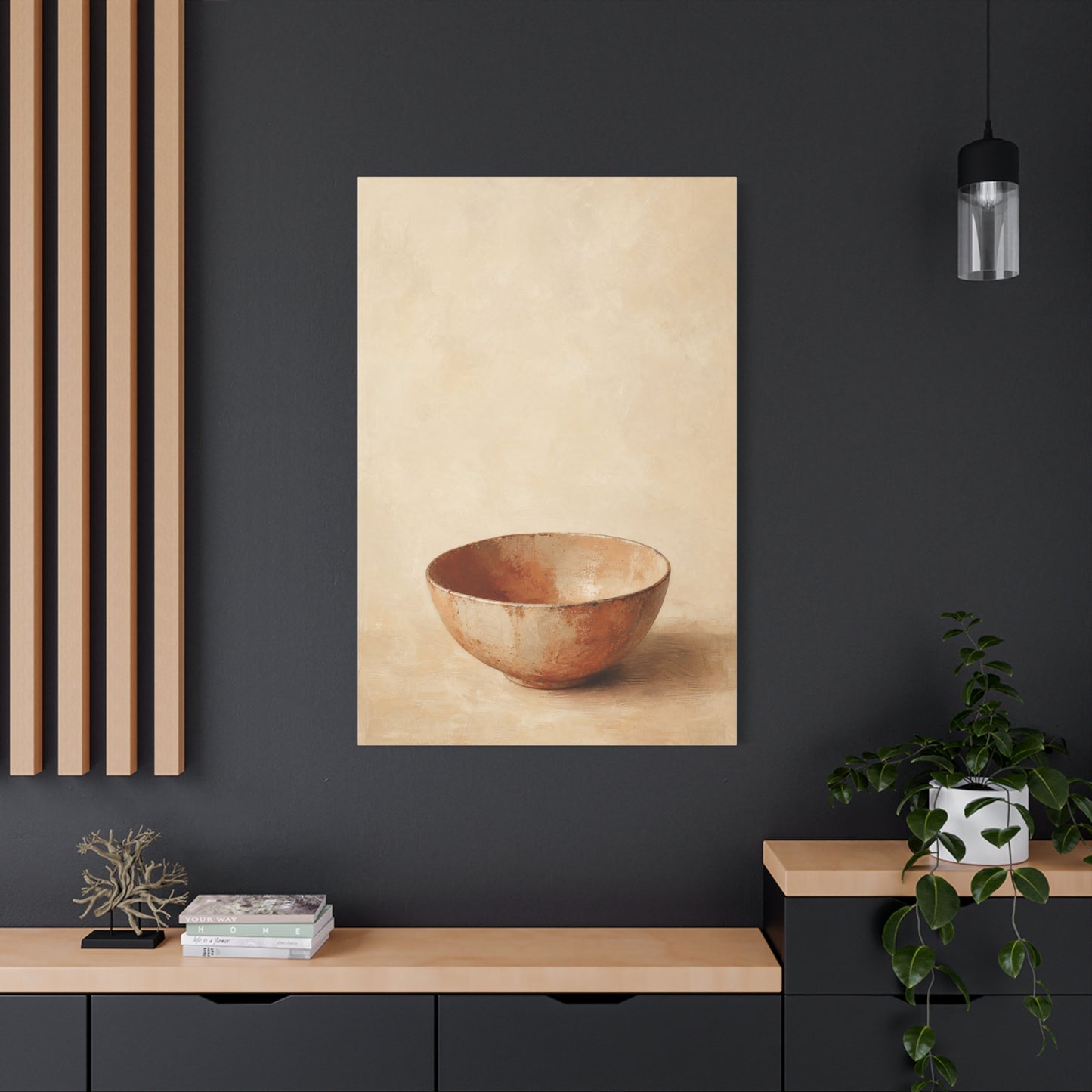 Rustic Ceramic Bowl Canvas Wall Art - Minimalist Still Life Neutral Beige Cotton Print - Contemporary Kitchen Wall Decor, Dining Room Accent, Modern Farmhouse Home Decoration - Bedroom Home Decoration