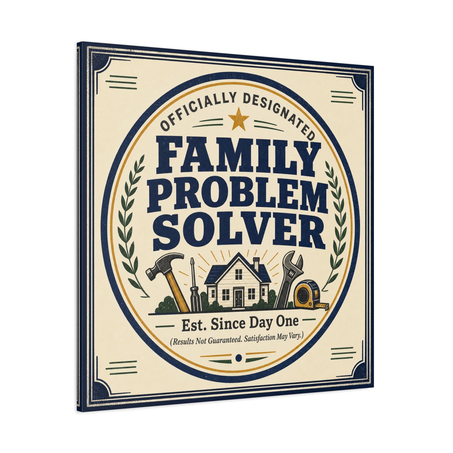 "Officially Designated Family Problem Solver" Canvas Wall Art - Vintage Typography Home Sign, Rustic Farmhouse Style, Humorous Quote Print, Living Room Wall Decor - Ready to Hang - Ready to Hang