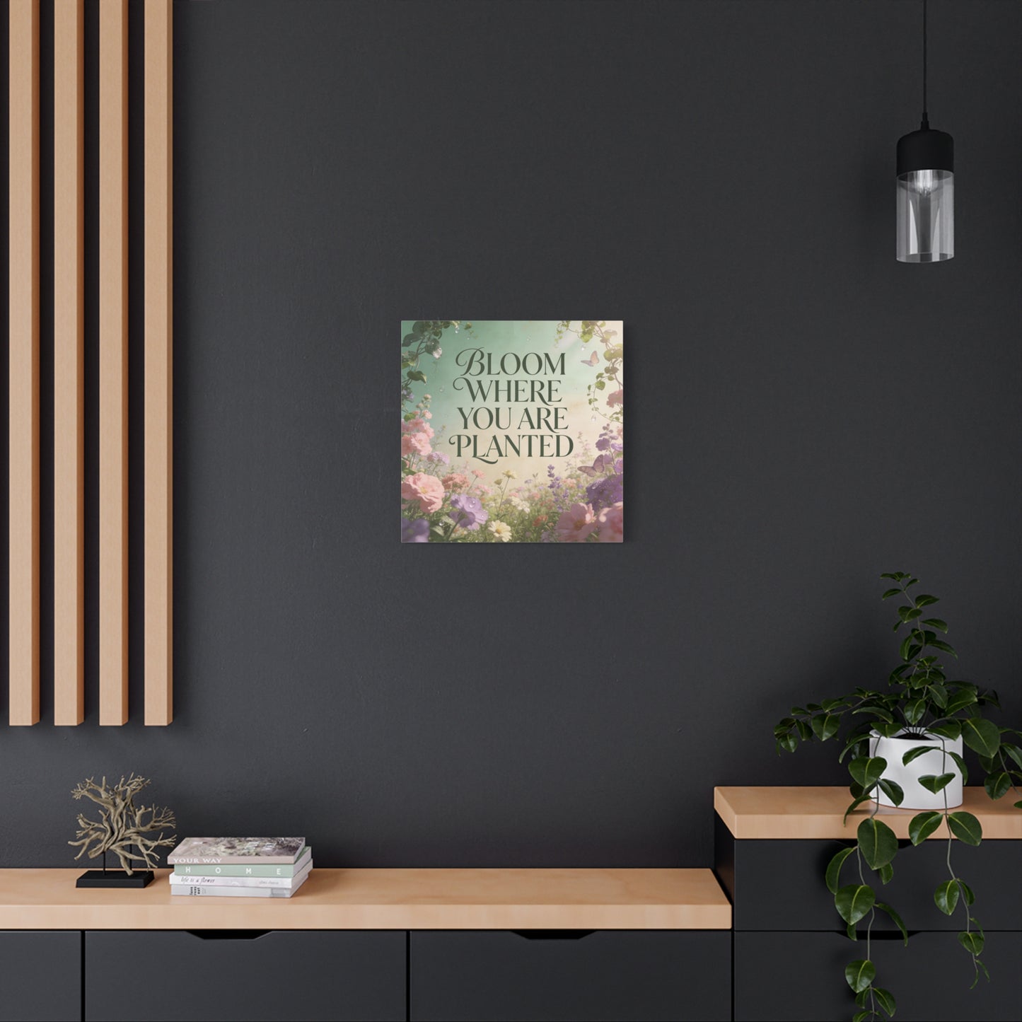 "Bloom Where You Are Planted" Inspirational Canvas Wall Art - Floral Butterfly Quote Print, Pastel Garden Typography Decor, Modern Farmhouse Style, Bedroom Home Decoration - Living Room Wall Decor