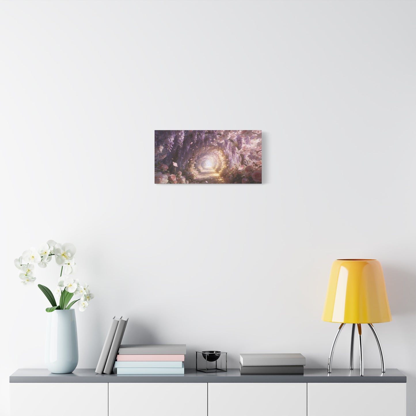 Wisteria Blossom Tunnel Canvas Wall Art - Cherry Blossom Garden Path, Ethereal Floral Wall Decor - Dreamy Matte Canvas Print - Romantic Bedroom Home Decoration, Living Room Accent - Ready to Hang