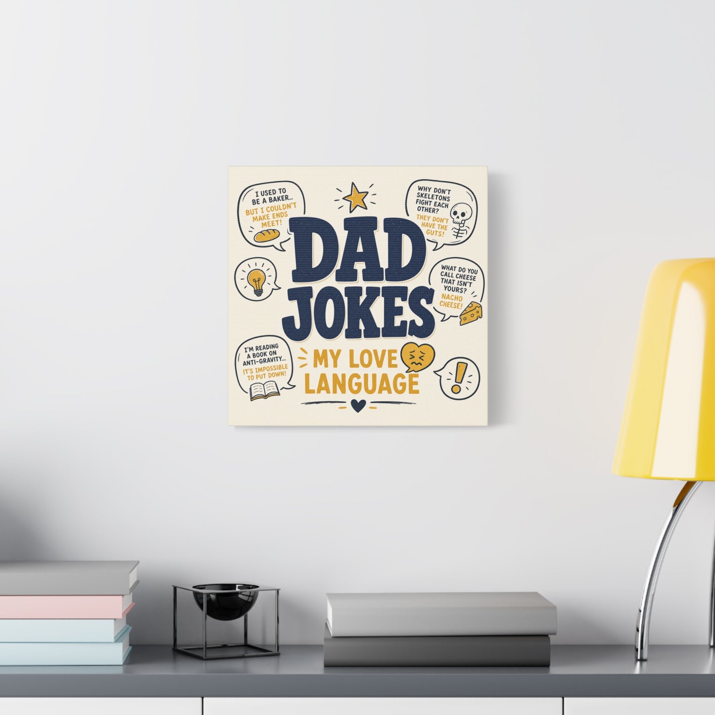 "Dad Jokes My Love Language" Funny Quote Canvas Wall Art - Pun Typography Print, Retro Humor Decor, Home Office Wall Decor, Man Cave Decoration, Novelty Room Accent - Ready to Hang - Ready to Hang