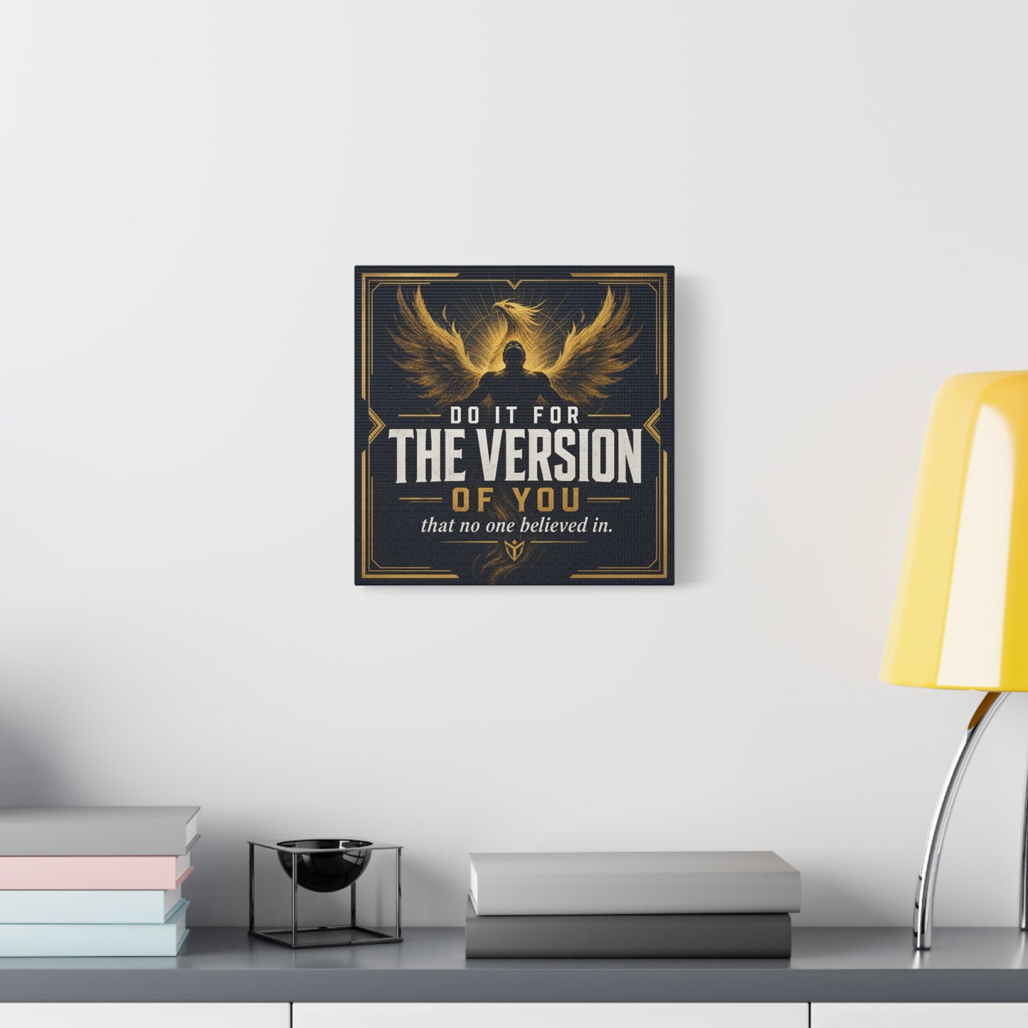 "Do It For The Version Of You That No One Believed In" Inspirational Canvas Wall Art - Phoenix Wings Motivational Quote Print - Black Gold Typography Decor For Office Bedroom - Living Room Wall Decor