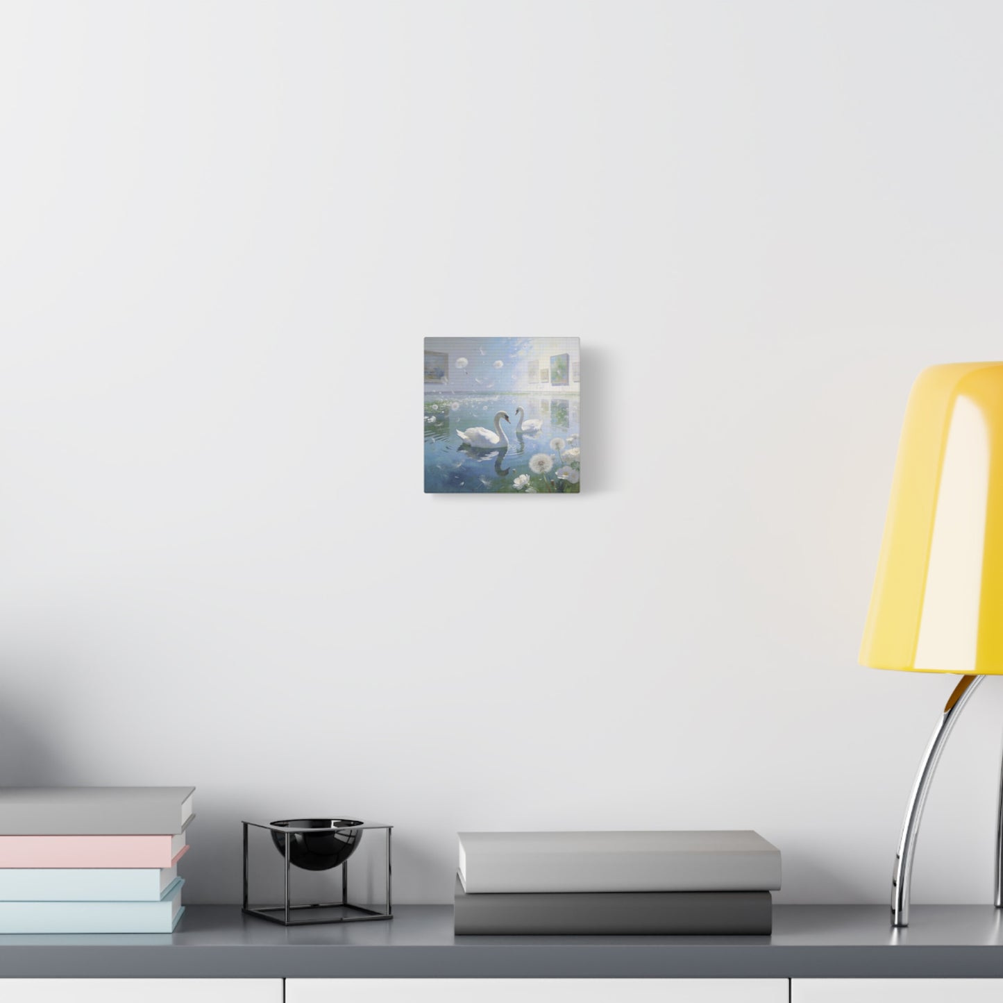 White Swan Canvas Wall Art - Serene Pond With Dandelion Seeds, Soft Blue Water Reflection - Dreamy Traditional Style - Living Room Wall Decor, Bedroom Home Decoration, Office Art - Ready to Hang